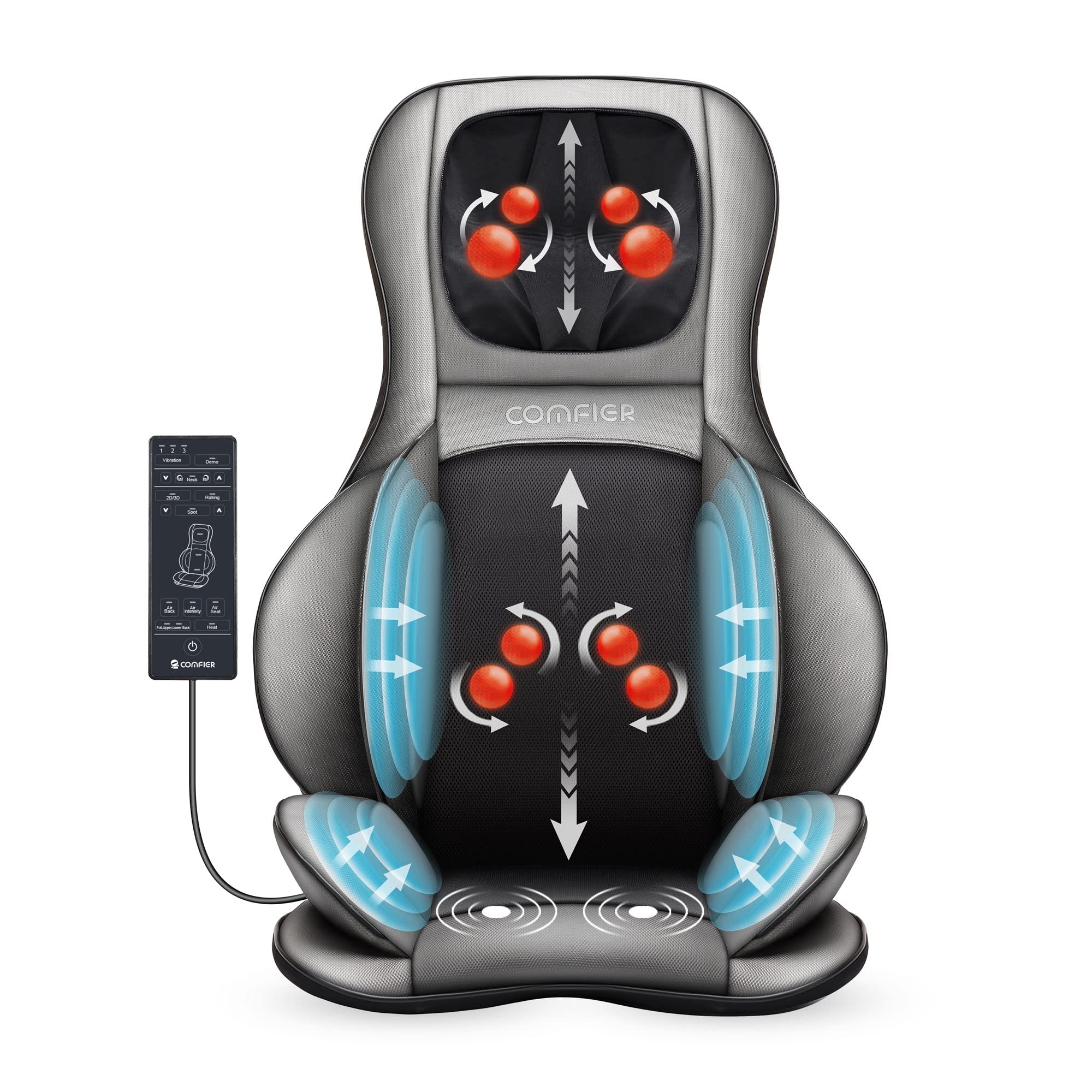 COMFIER neck-back massager with remote control for a tailored, height-adjusted massage.