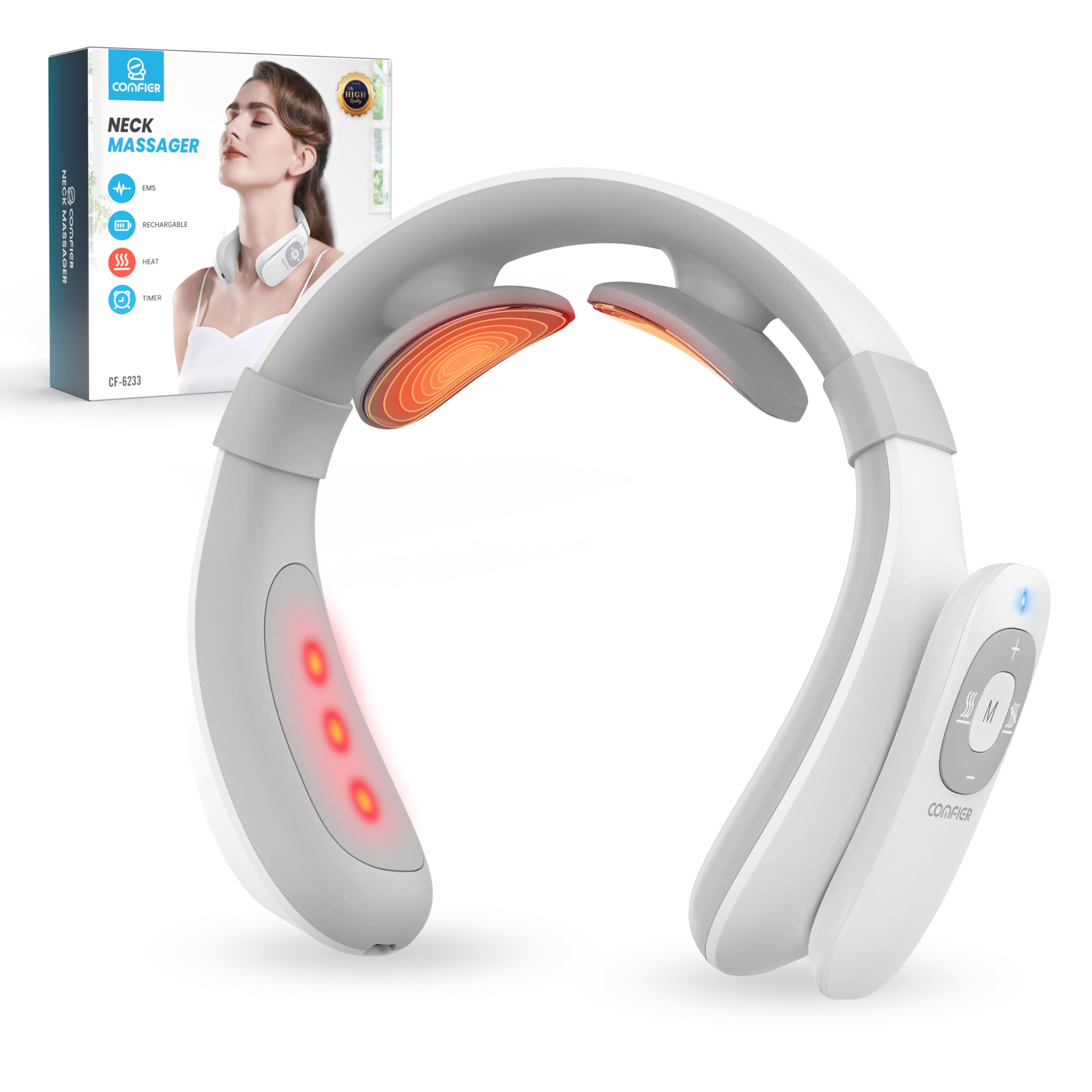 COMFIER portable heated neck massager front view demonstrates ergonomic design for neck relief