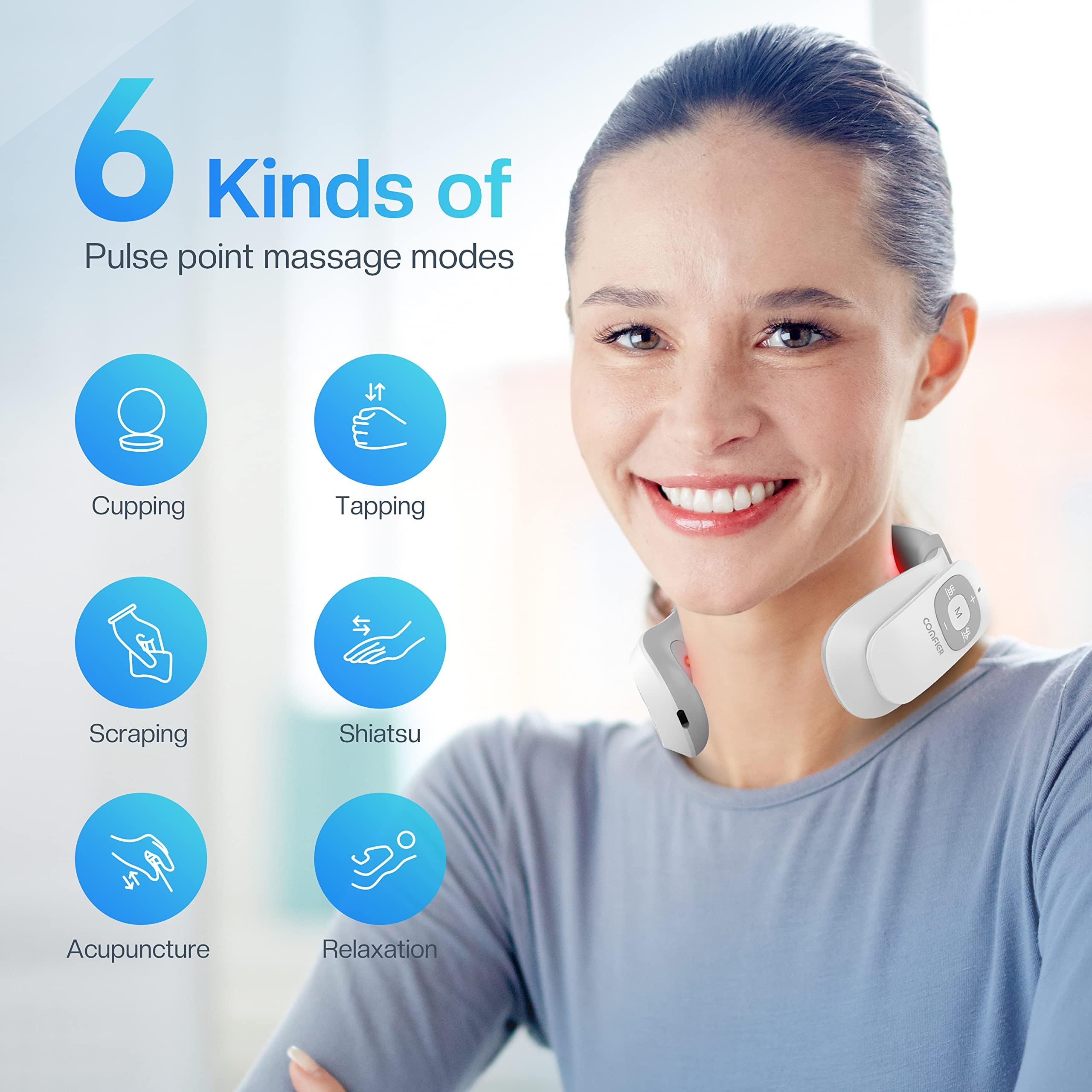 COMFIER in-use on hand shows compact, travel-friendly massager for on-the-go relaxation