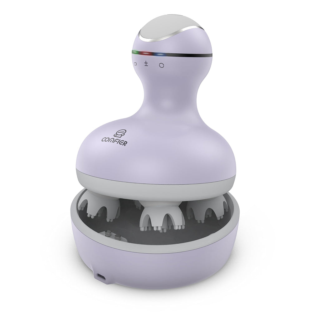 COMFIER scalp massager packaging display shows ready-to-gift setup.