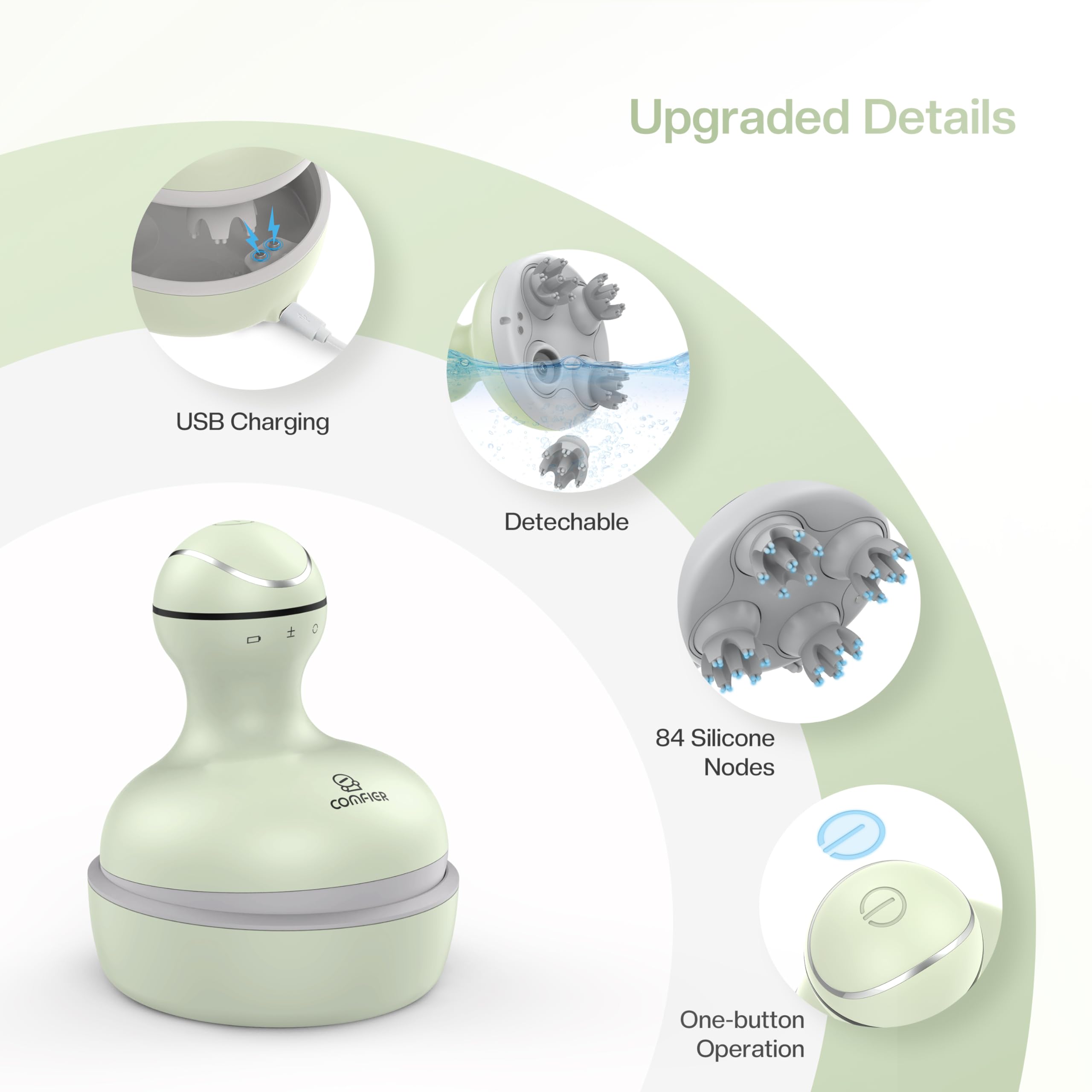 COMFIER scalp massager rechargeable base and USB charging for cordless use