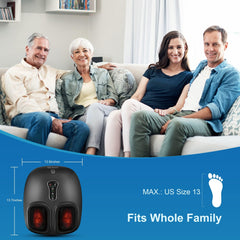 COMFIER Foot Massager control panel shows settings for personalized shiatsu, heat, and compression.
