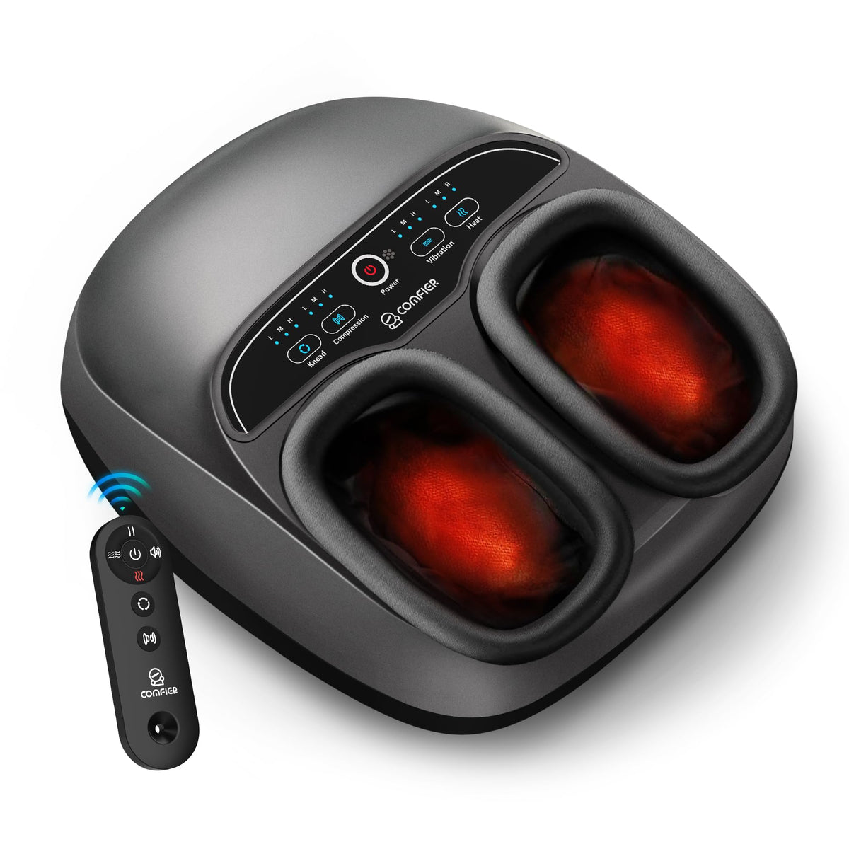 COMFIER foot massager with remote control for convenient, back-friendly operation.