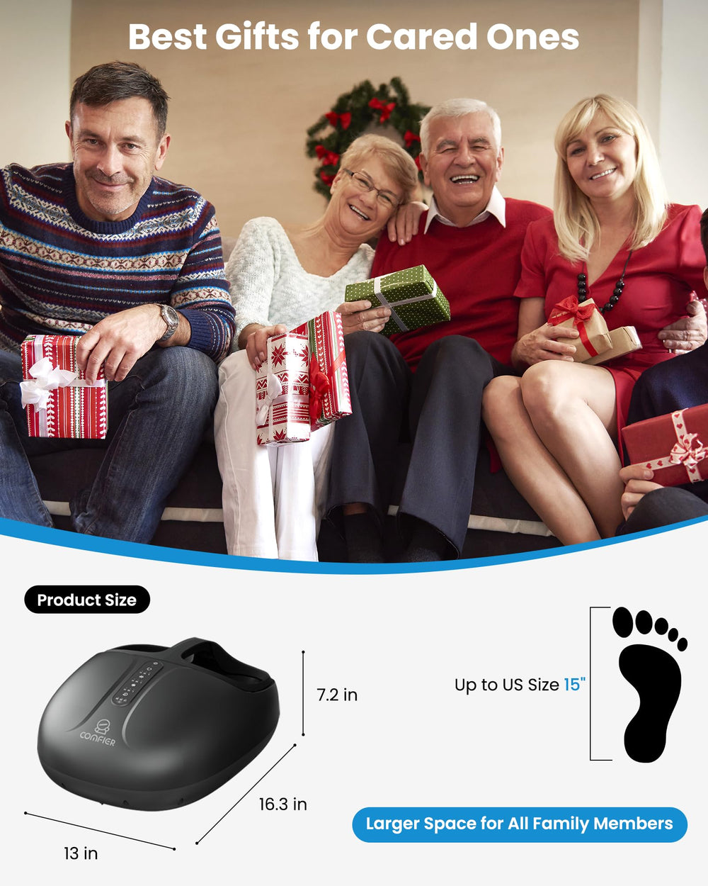 Wide-foot capacity of COMFIER massager supports larger feet