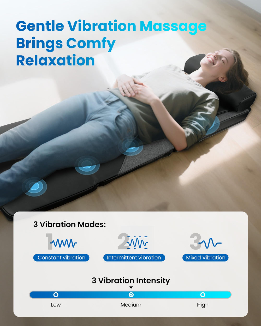 COMFIER massage mat heat settings deliver gentle warmth to ease stiffness.