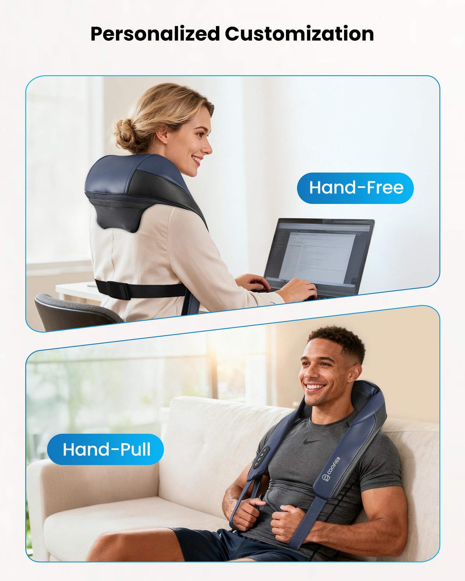 COMFIER adjustable hand pull mode provides personalized pressure on neck