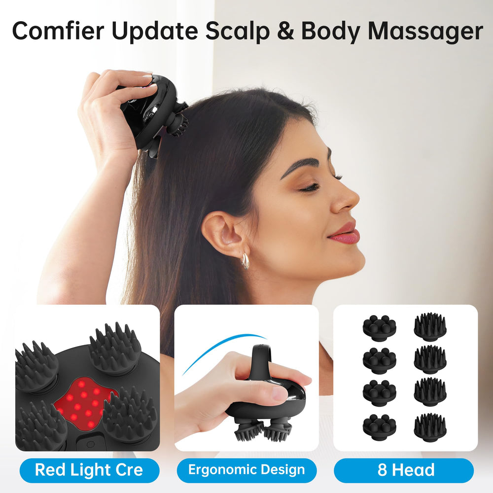 COMFIER silicone heads provide 360-degree kneading for thorough scalp massage.