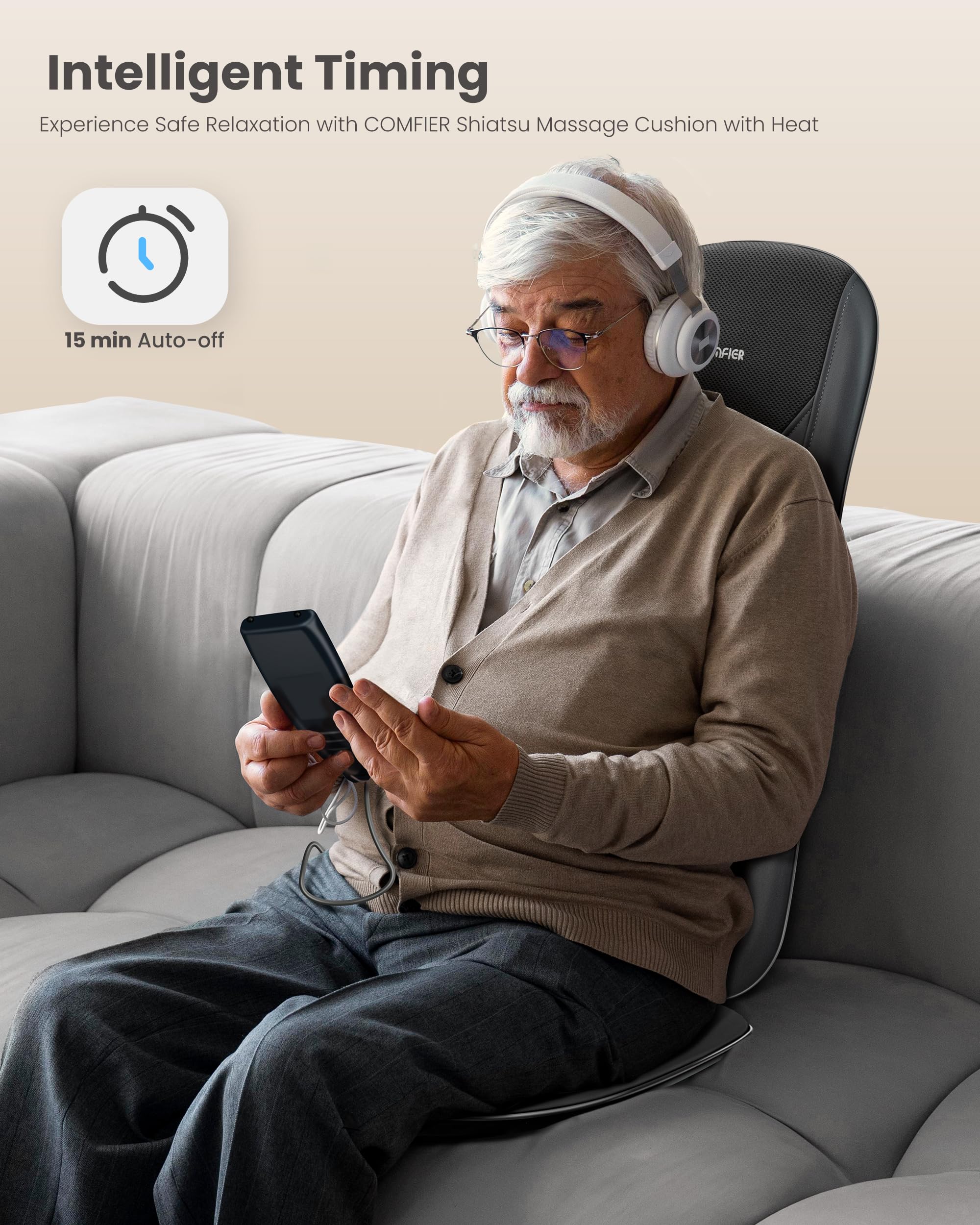 COMFIER three-zone back massage adapts to full, upper, or lower back.
