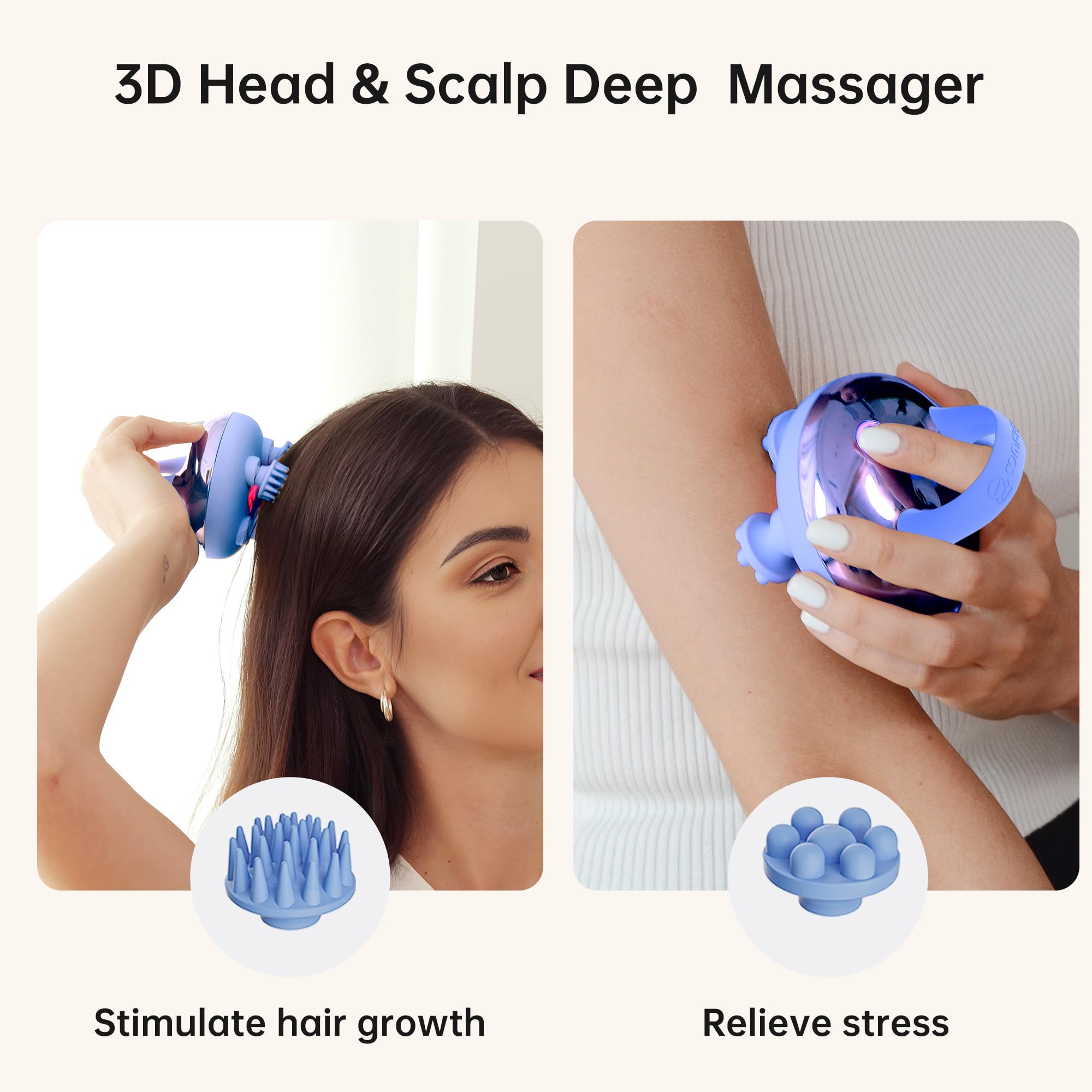 COMFIER waterproof massager used for wet sessions and scalp cleansing.
