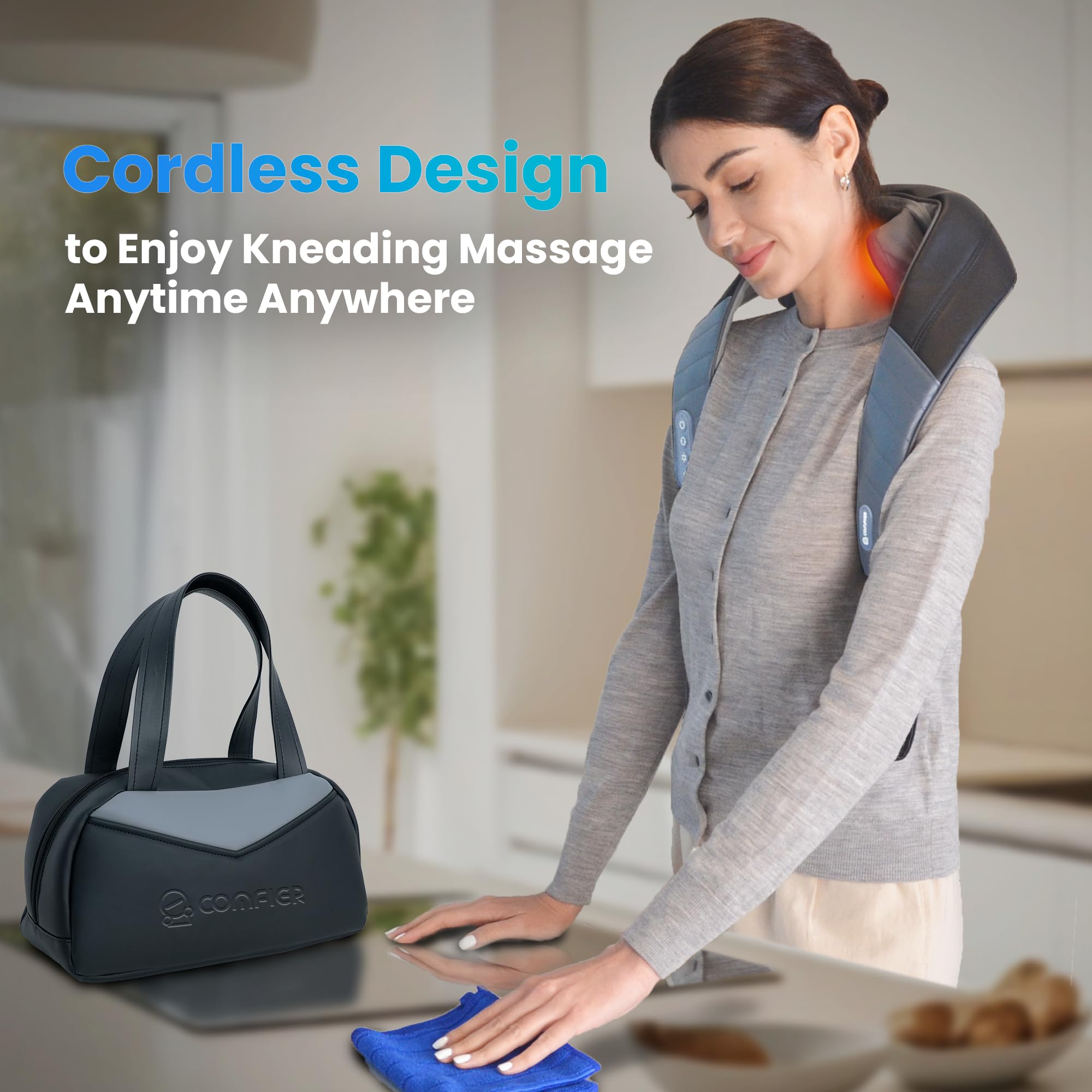 Wide massage area improves coverage across neck and shoulders.