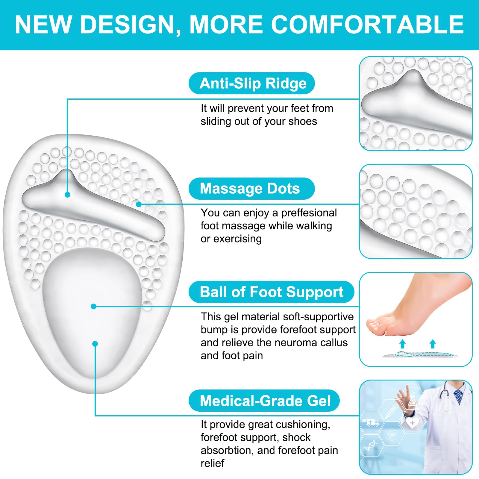 Diseño antideslizante de Comfowner mantiene el pie estable dentro del zapato.