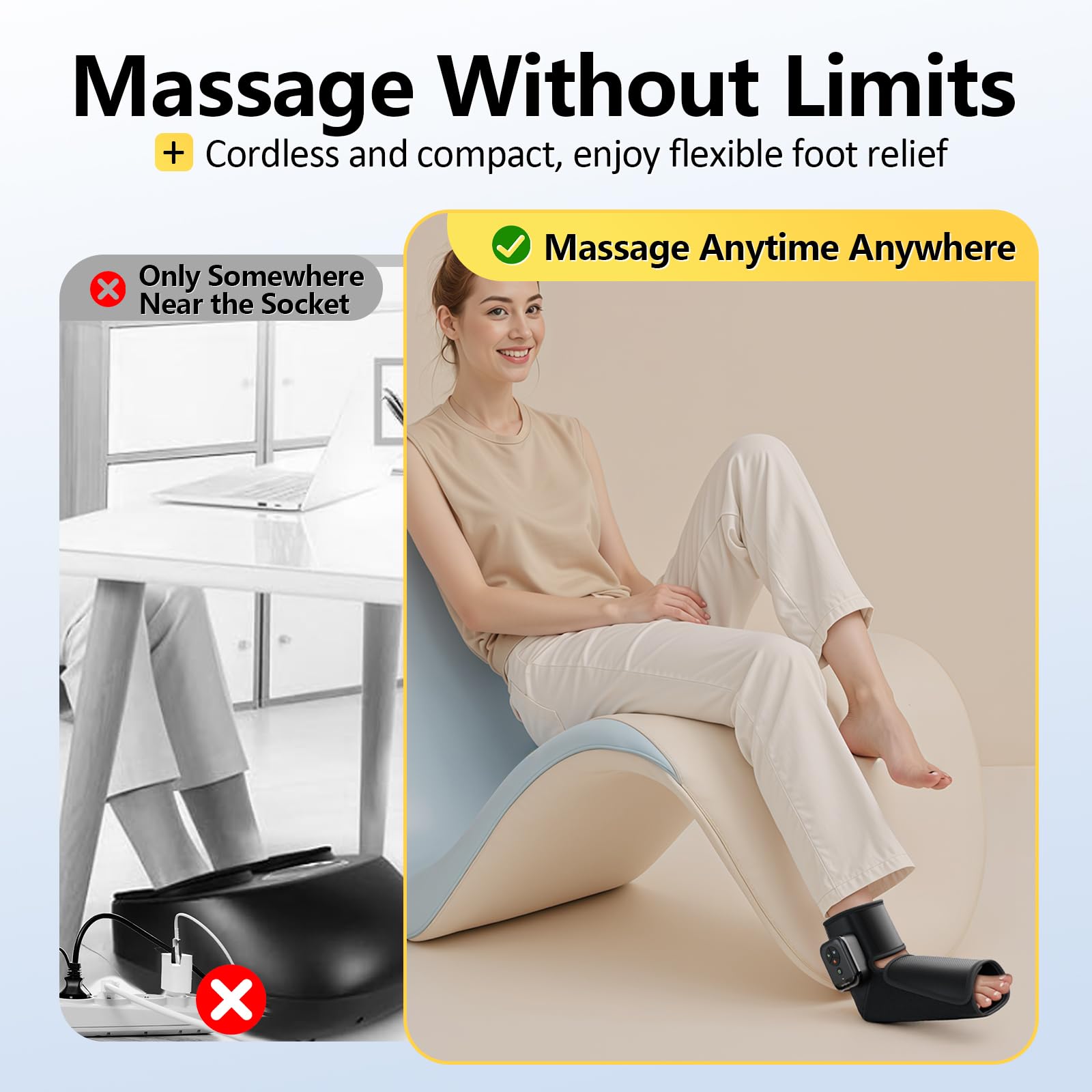 Comfytemp massager uses adjustable straps to fit sizes 6 to 10 securely.