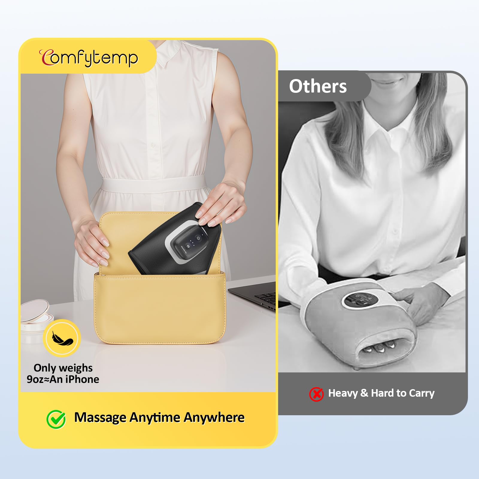 Comfytemp heated compression massage targets fingers with soothing warmth
