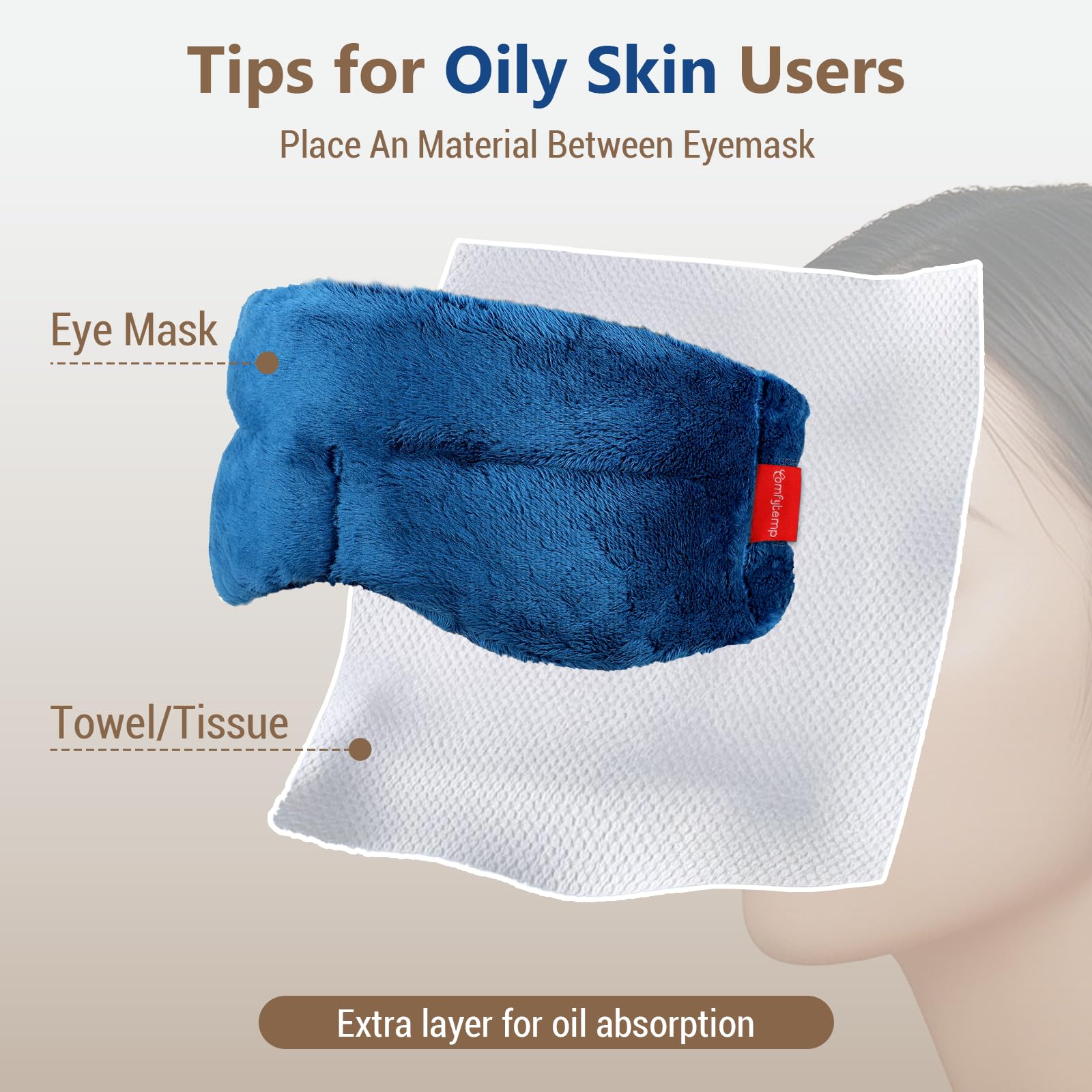 Comfytemp heated eye mask has an adjustable strap for a secure, comfortable fit.