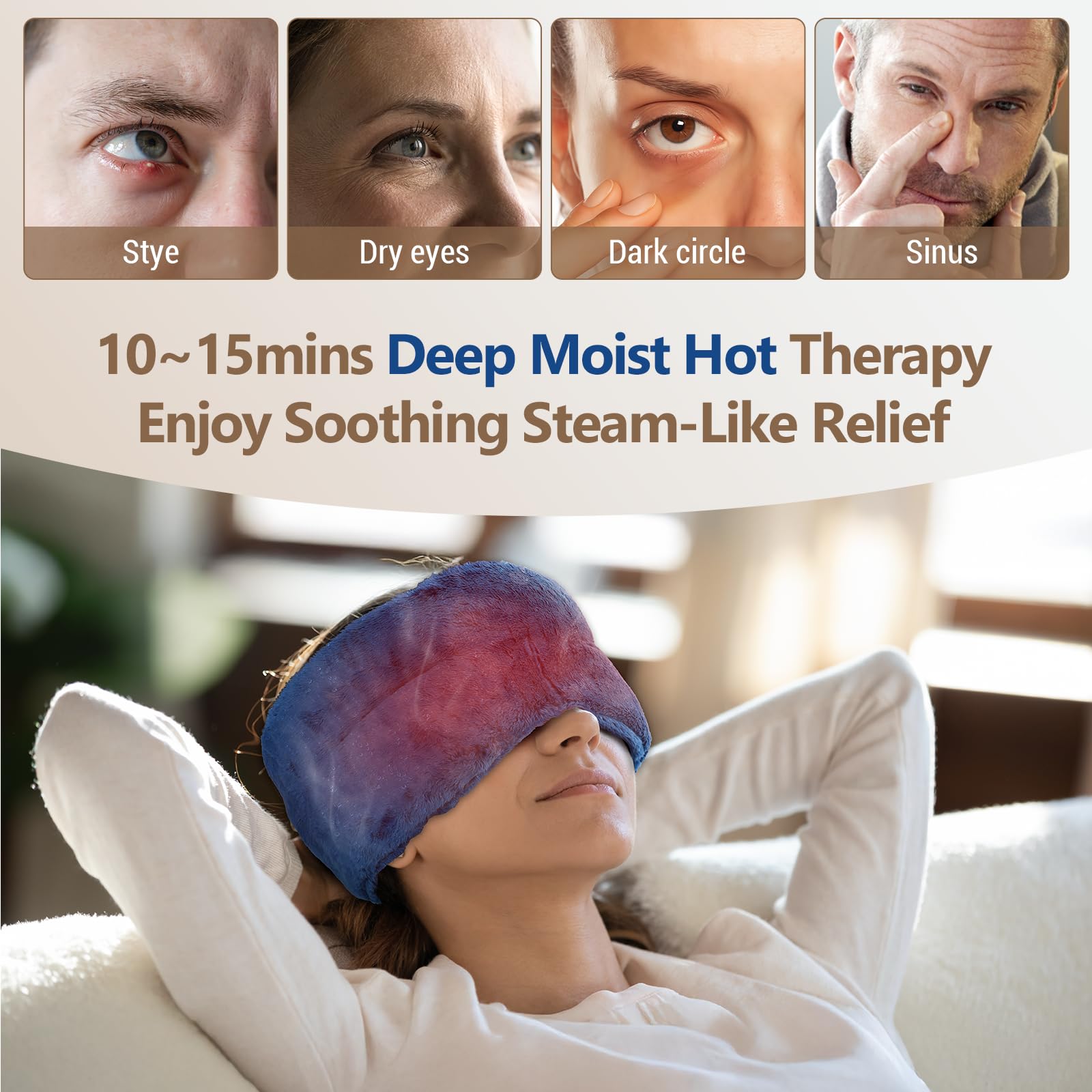 Comfytemp heated eye mask uses no-water wash design for easy hygiene between uses.