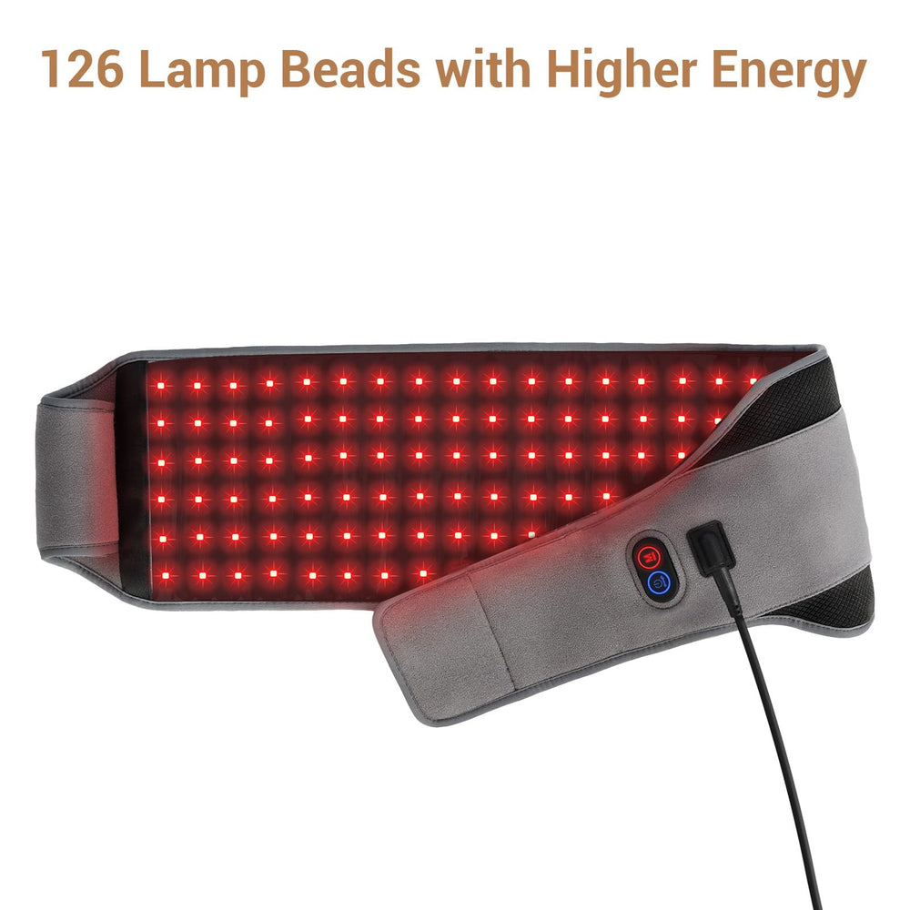 Comfytemp Red Light Therapy Belt LED-detailed view highlights 126 beads and dual wavelengths.