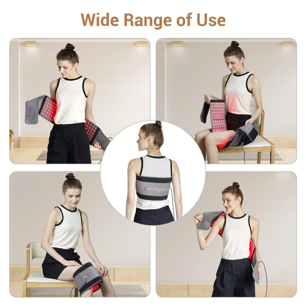 Comfytemp Red Light Therapy Belt side view shows dual wavelengths for targeted exposure.