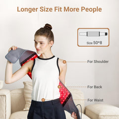 Comfytemp Red Light Therapy Belt wrapped on waist demonstrates versatile coverage.