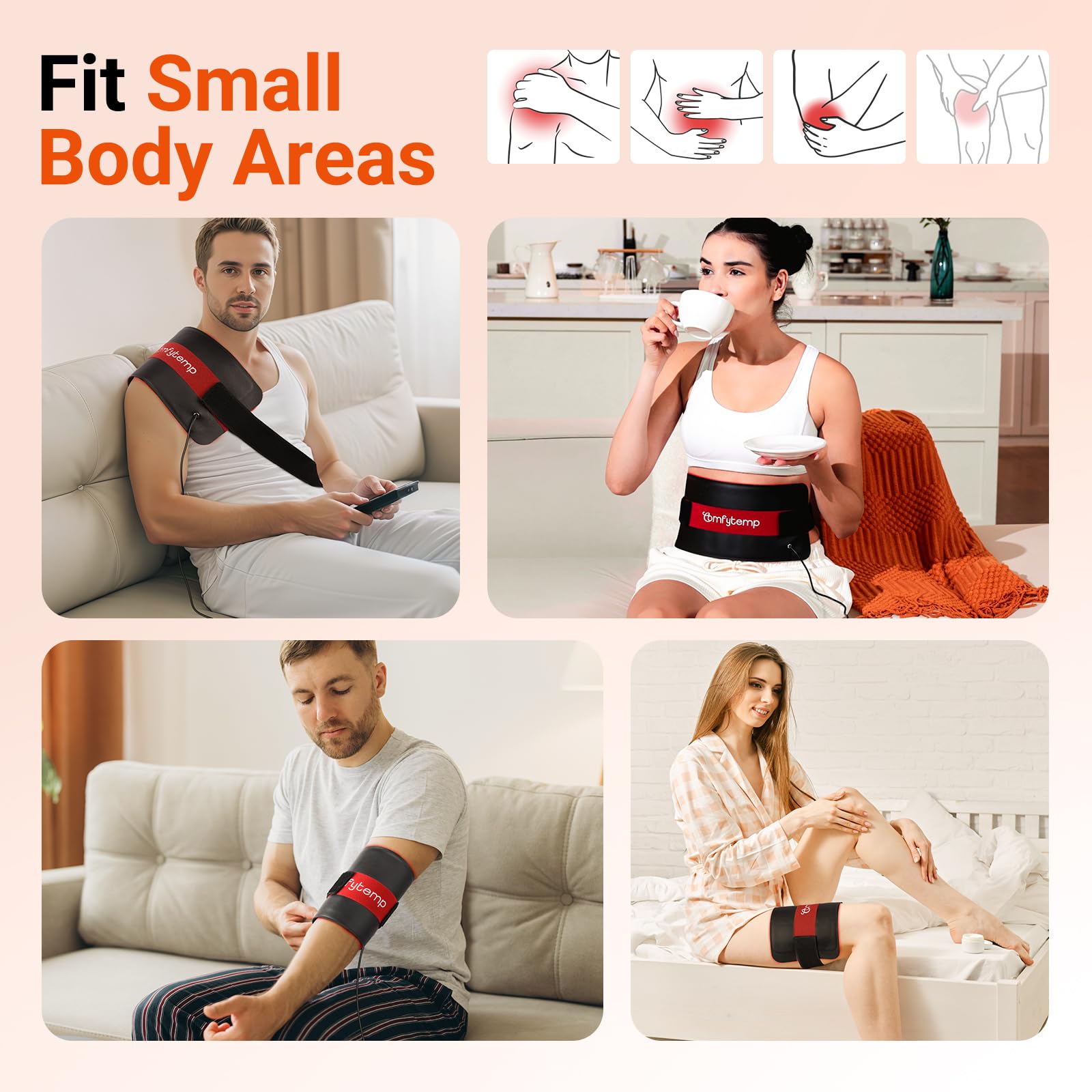 Comfytemp red light wrap back view shows wide coverage for back and torso.