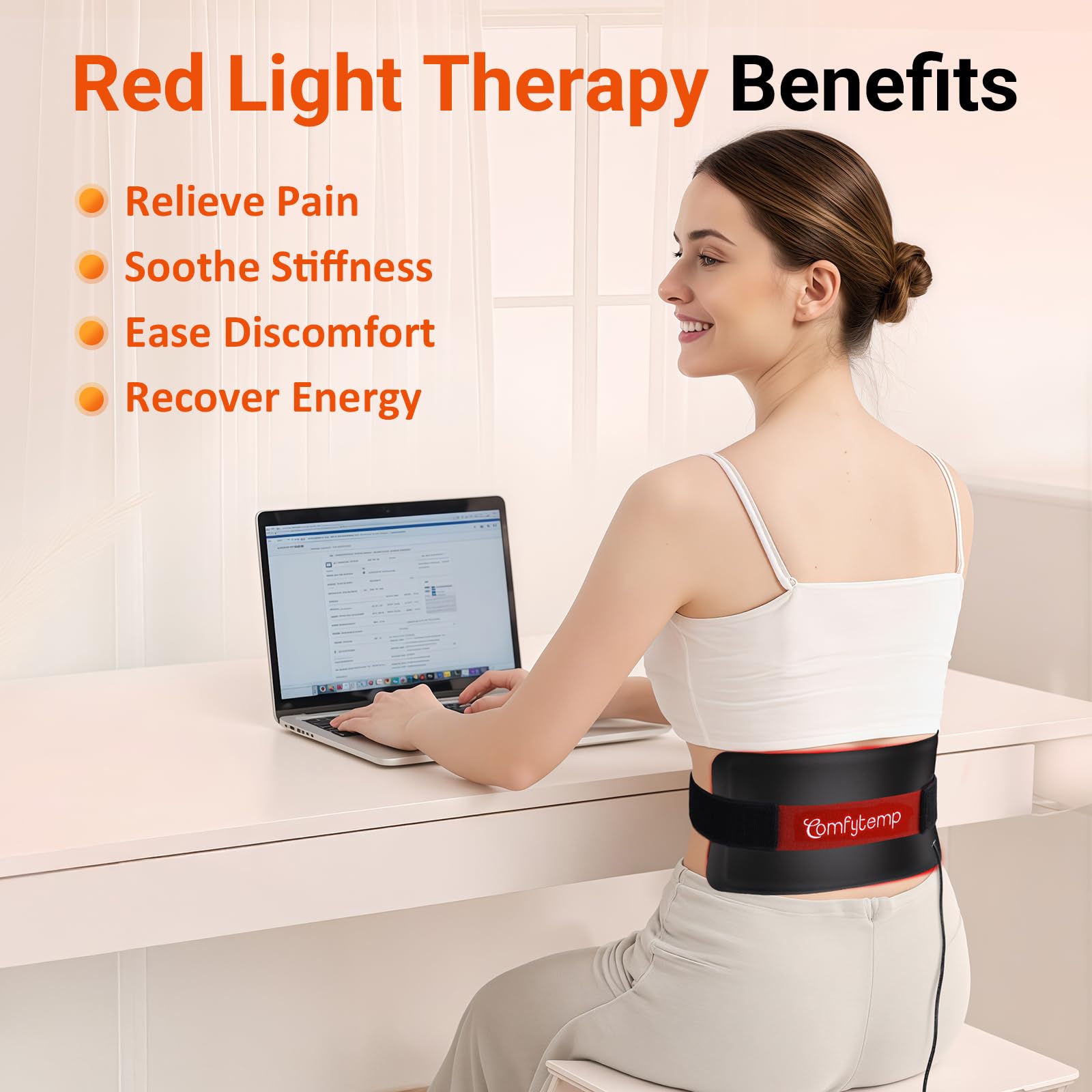 Comfytemp red light wrap strap adjustment demonstrates secure, customizable fit.