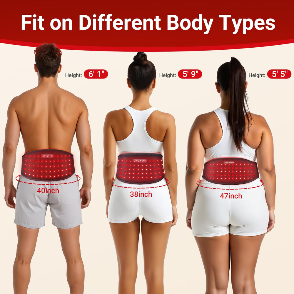 Waist extension strap extends fit up to 70 inches for a secure feel.