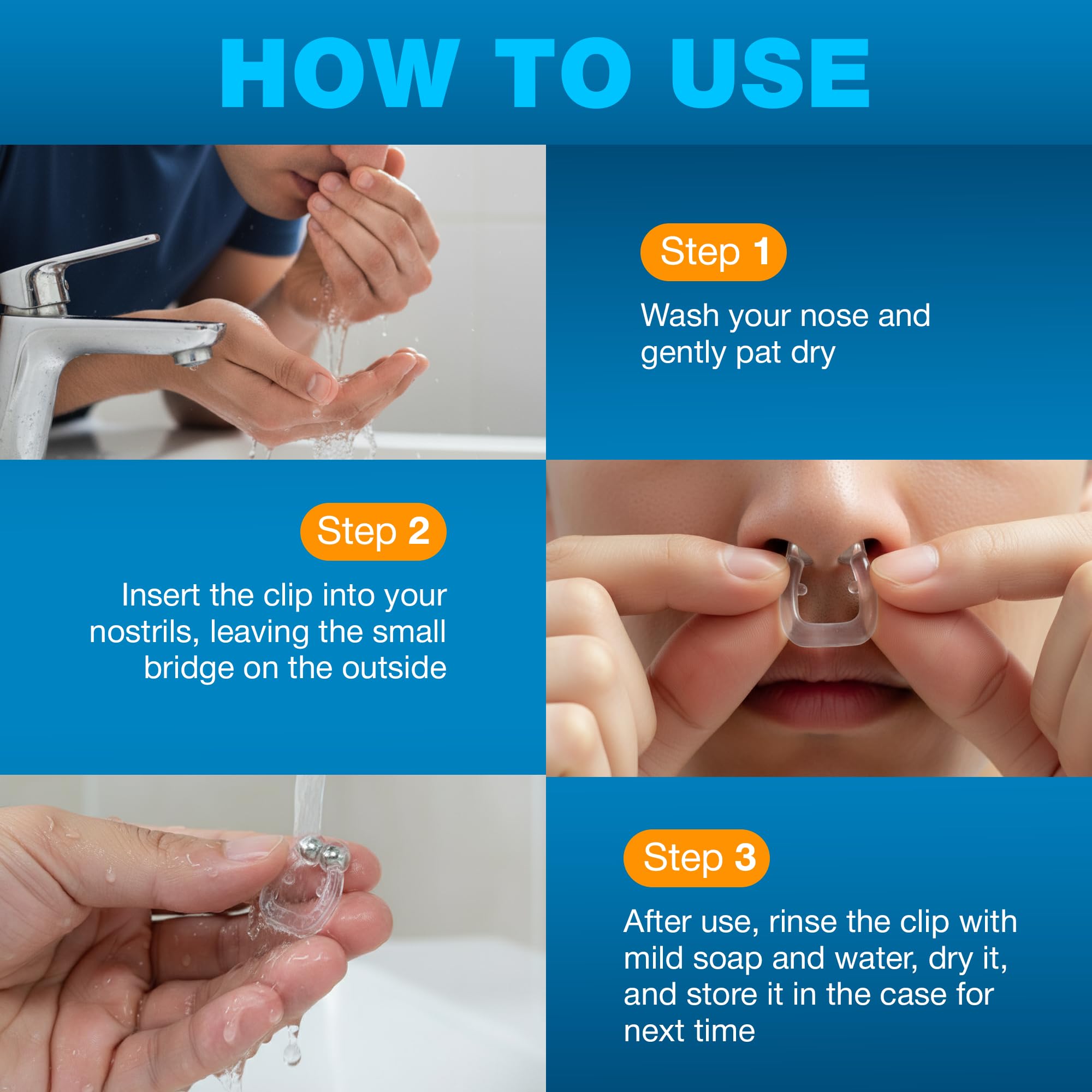 Commanding Life nasal clip at night for quieter sleep.