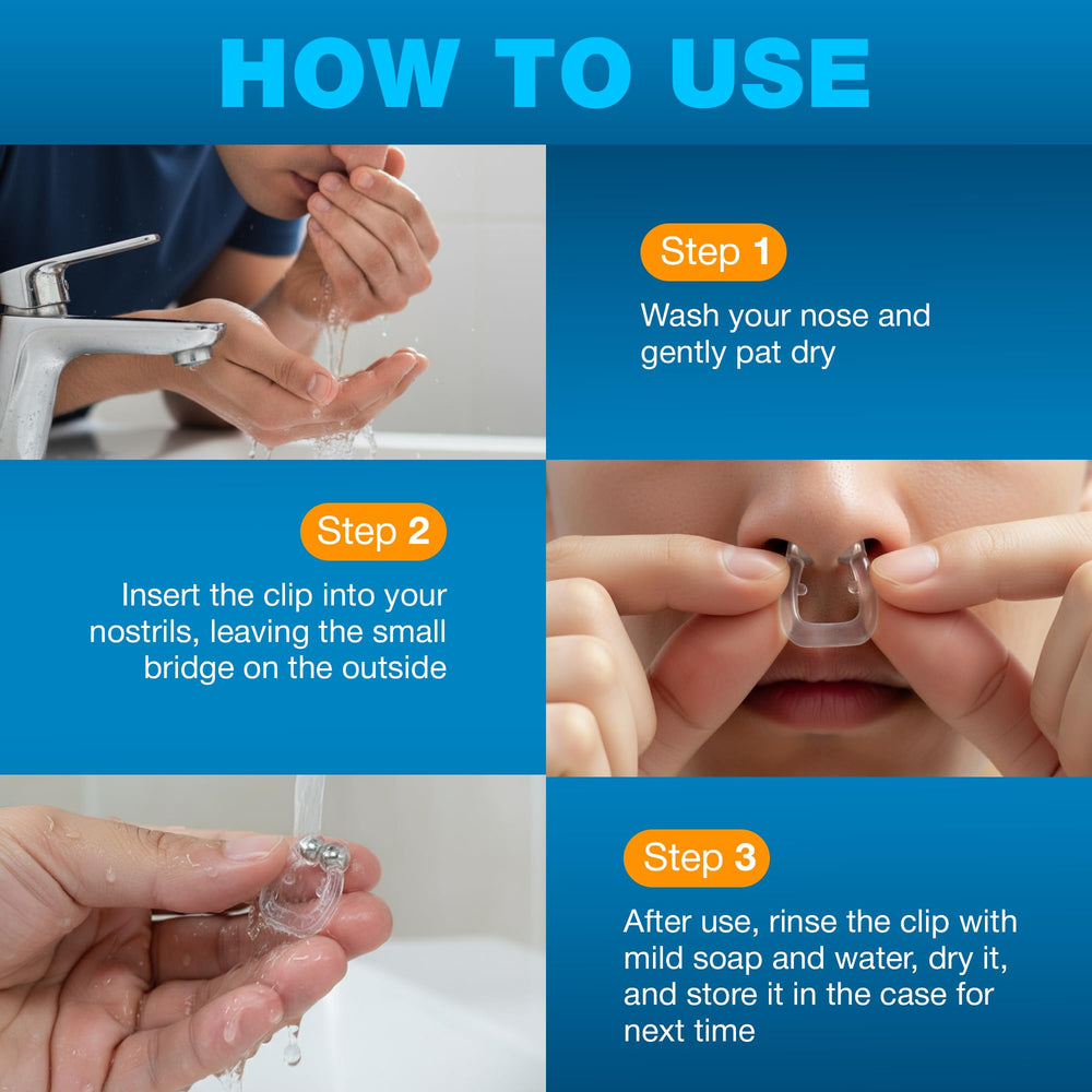 Commanding Life nasal clip at night for quieter sleep.