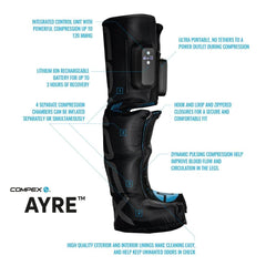 Compex Ayre battery charging scene highlighting cordless operation for uninterrupted therapy