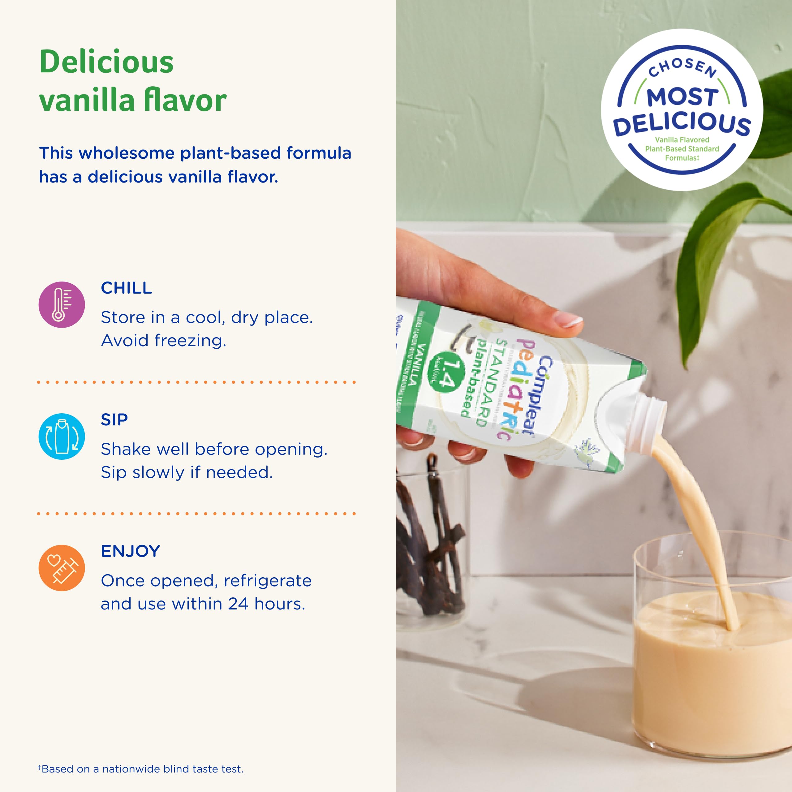 Compleat Pediatric Standard ingredients panel highlights GMO-free and allergen-conscious formulation