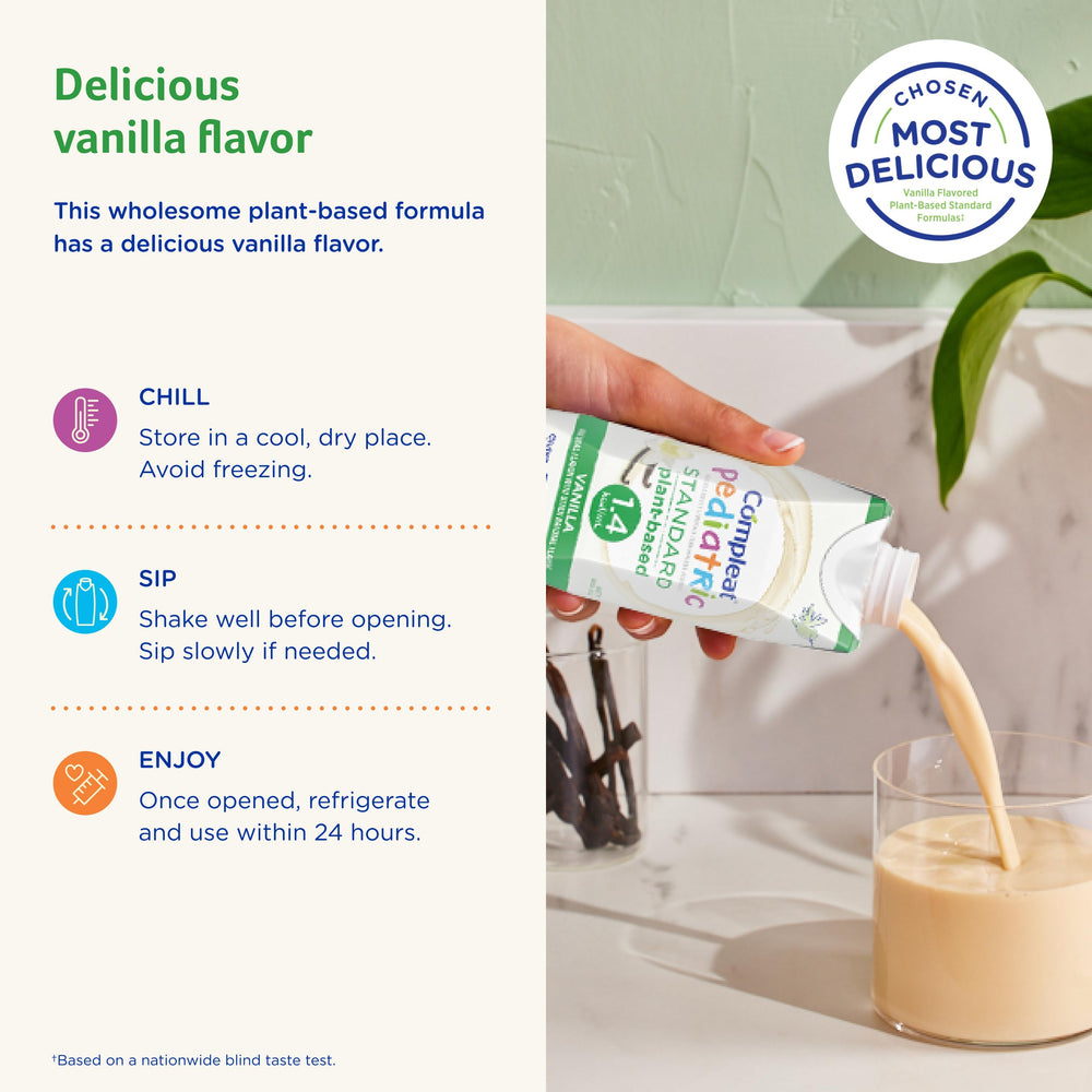 Compleat Pediatric Standard ingredients panel highlights GMO-free and allergen-conscious formulation