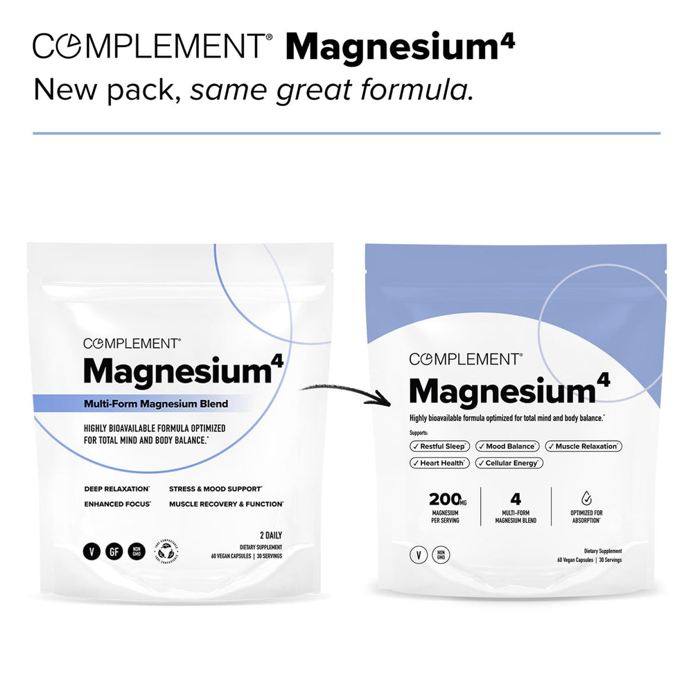 Complement Magnesium malate capsules highlighting energy and recovery support.