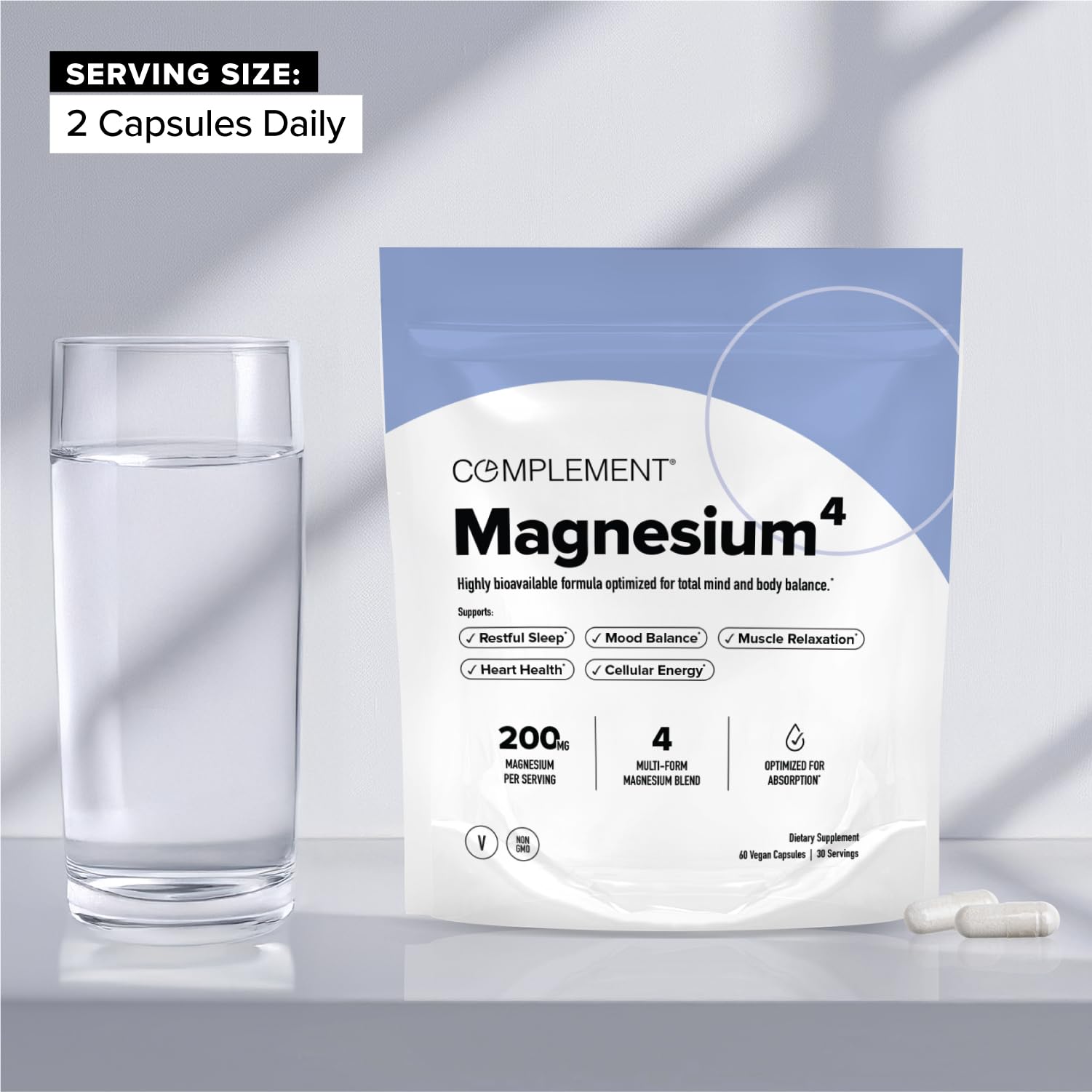 Complement Magnesium taurate capsules emphasizing mood and calm support.