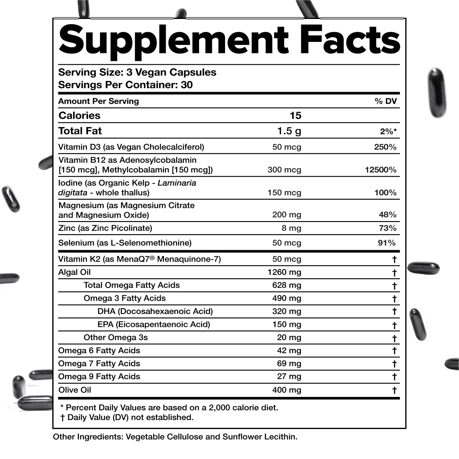 Complement Multivitamin capsules closeup demonstrating easy-to-swallow format.