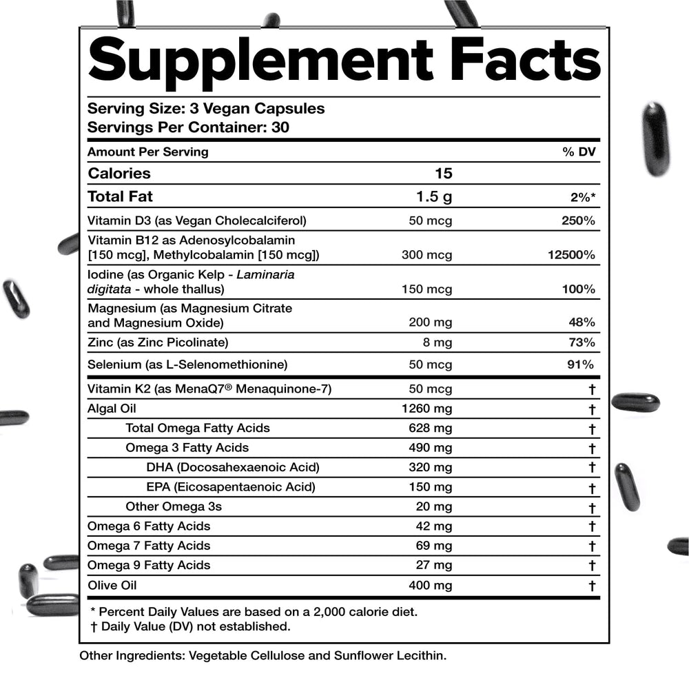 Complement Multivitamin capsules closeup demonstrating easy-to-swallow format.