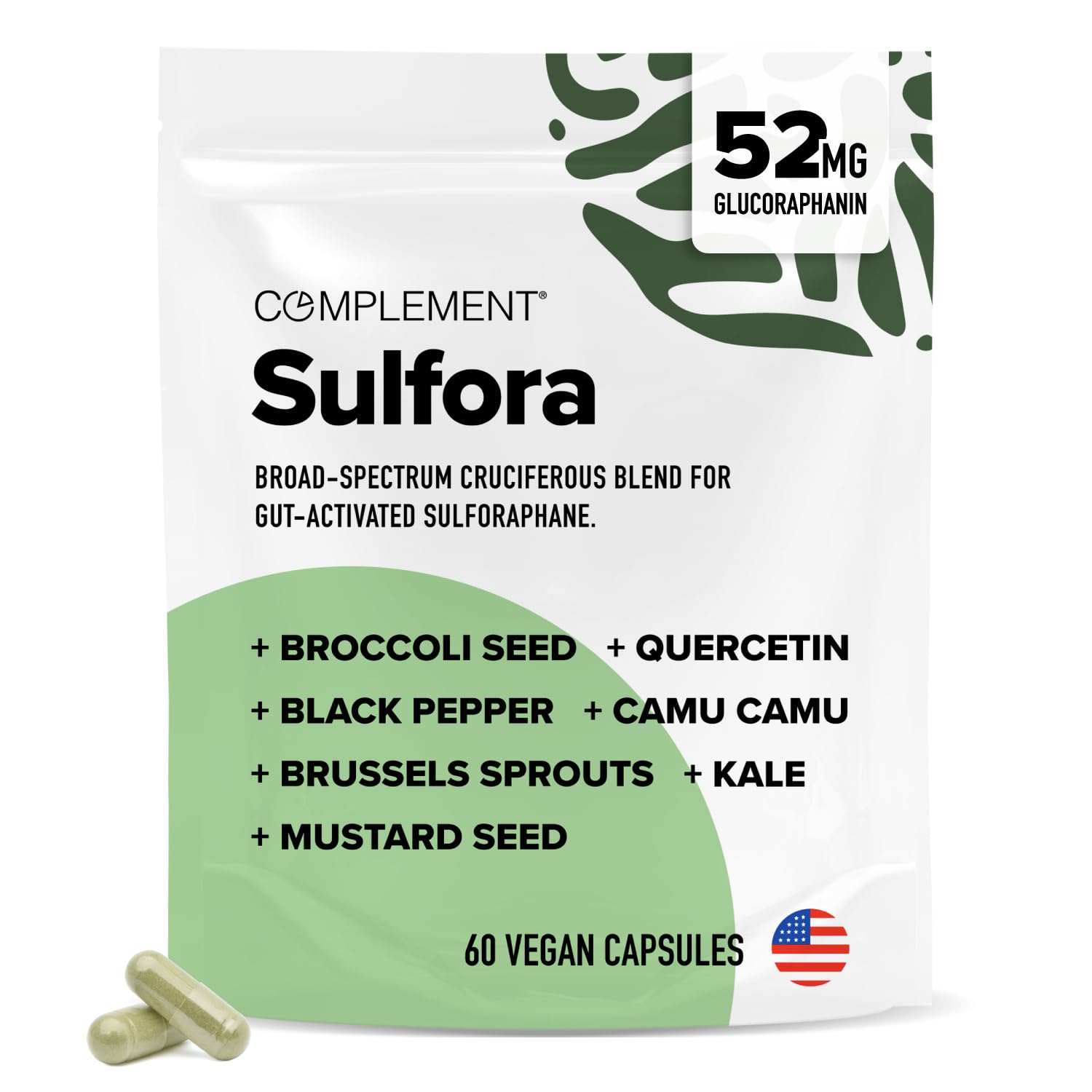 Complement Sulfora bottle pour showing easy daily dosing and detox support