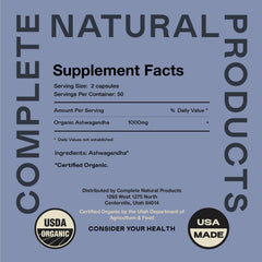 Complete Natural Ashwagandha capsules pack close-up for stress relief