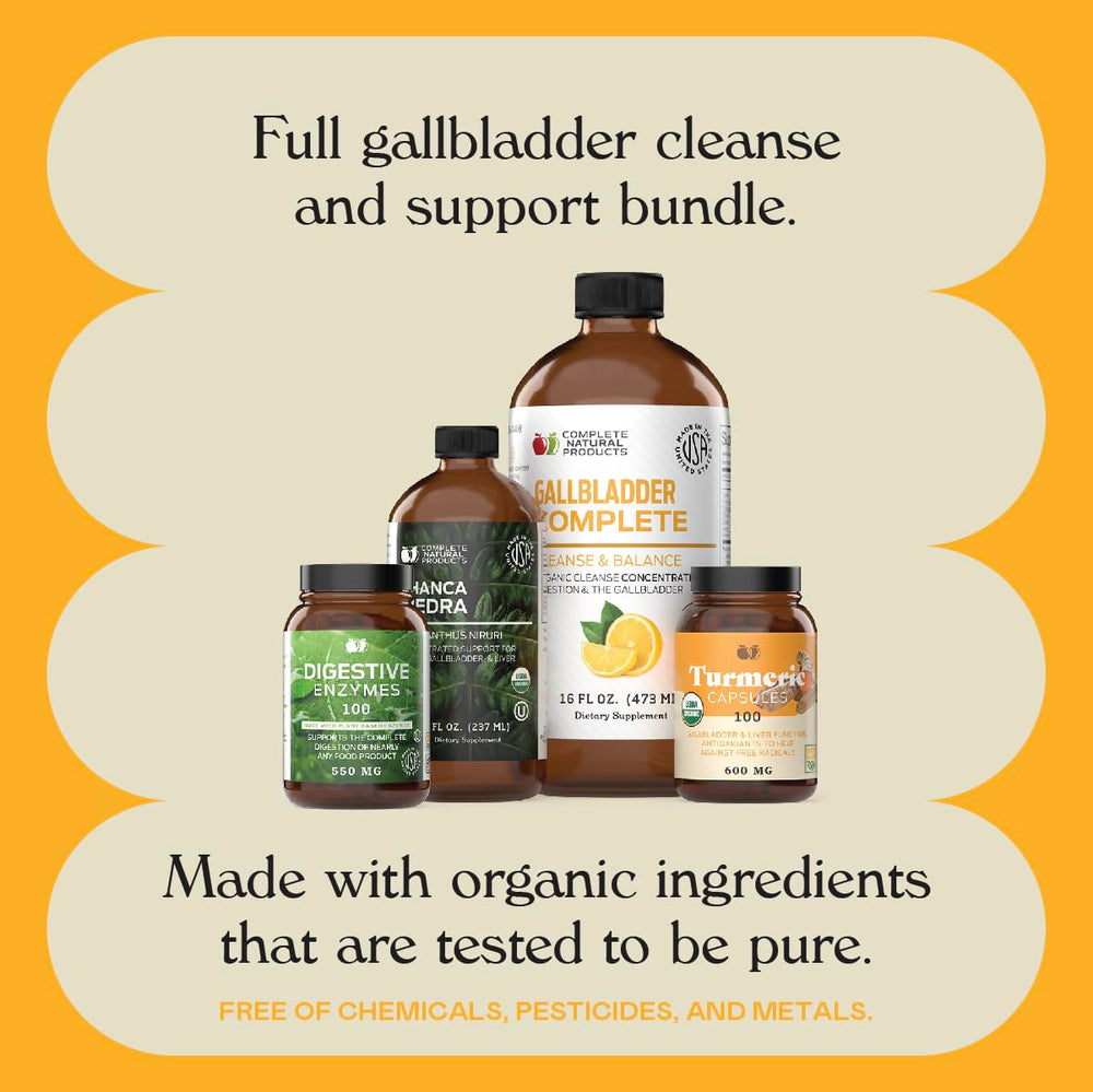 Complete Natural Gallbladder Bundle digestive support visuals emphasize bile movement support.