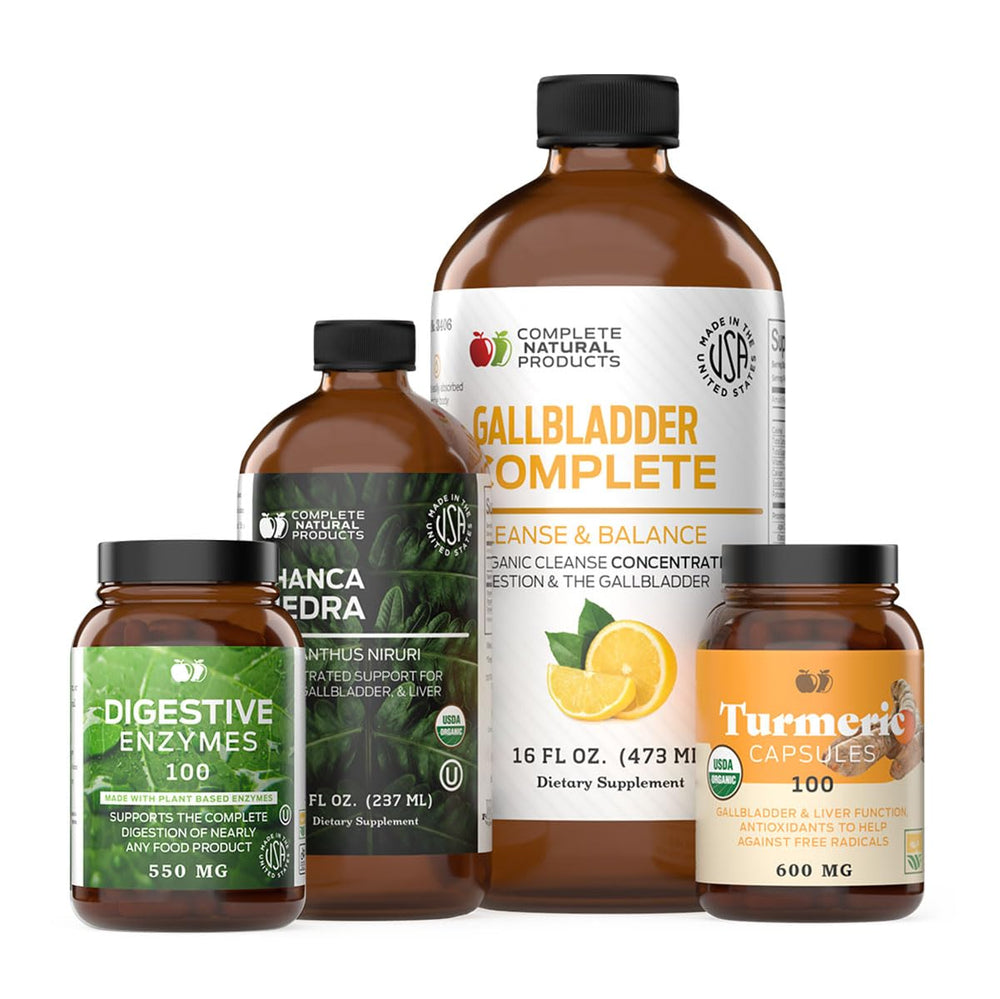 Complete Natural Gallbladder Bundle liquid bottle may support digestion and quick absorption.