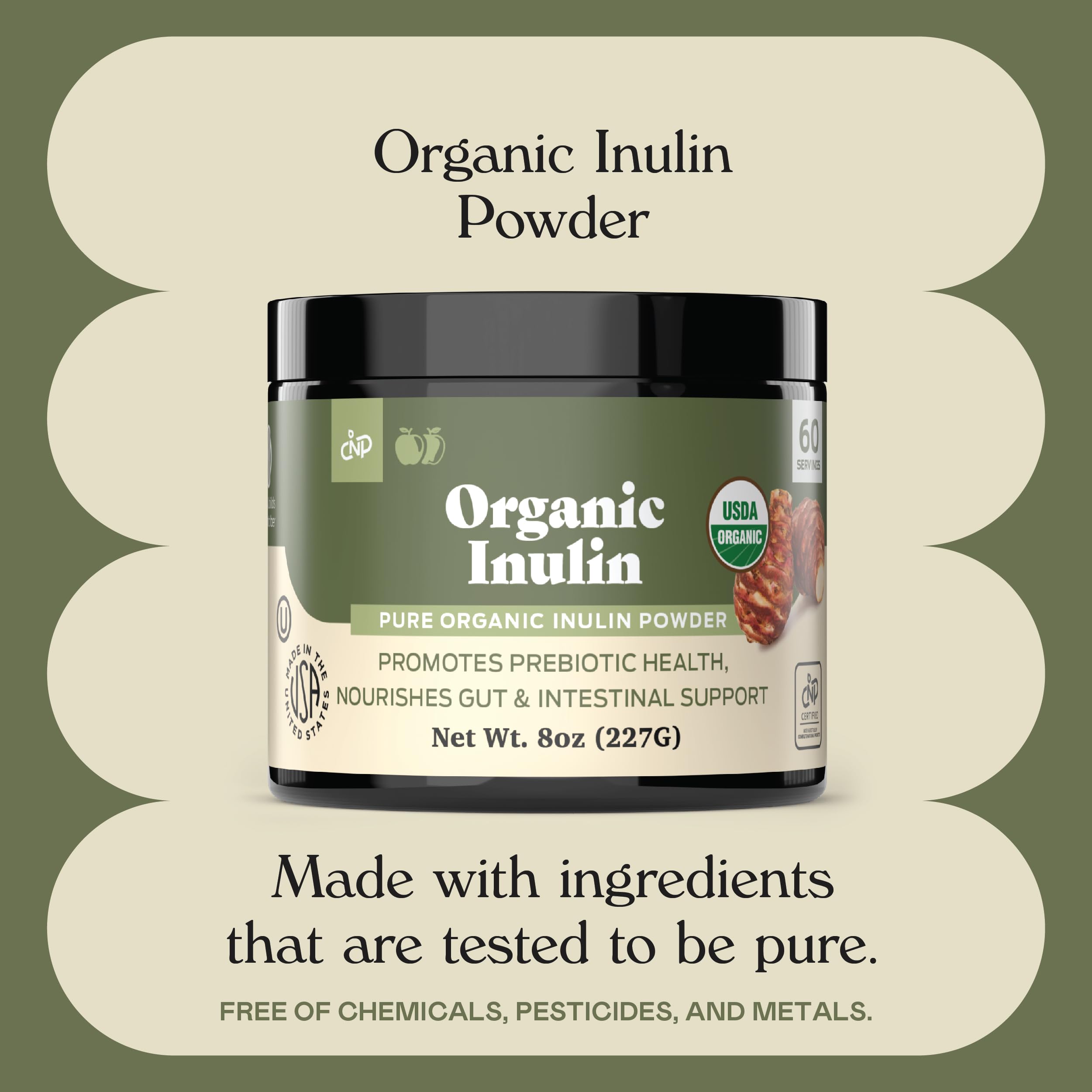 Complete Natural Jerusalem artichoke inulin powder on kitchen counter for versatile gut-friendly use