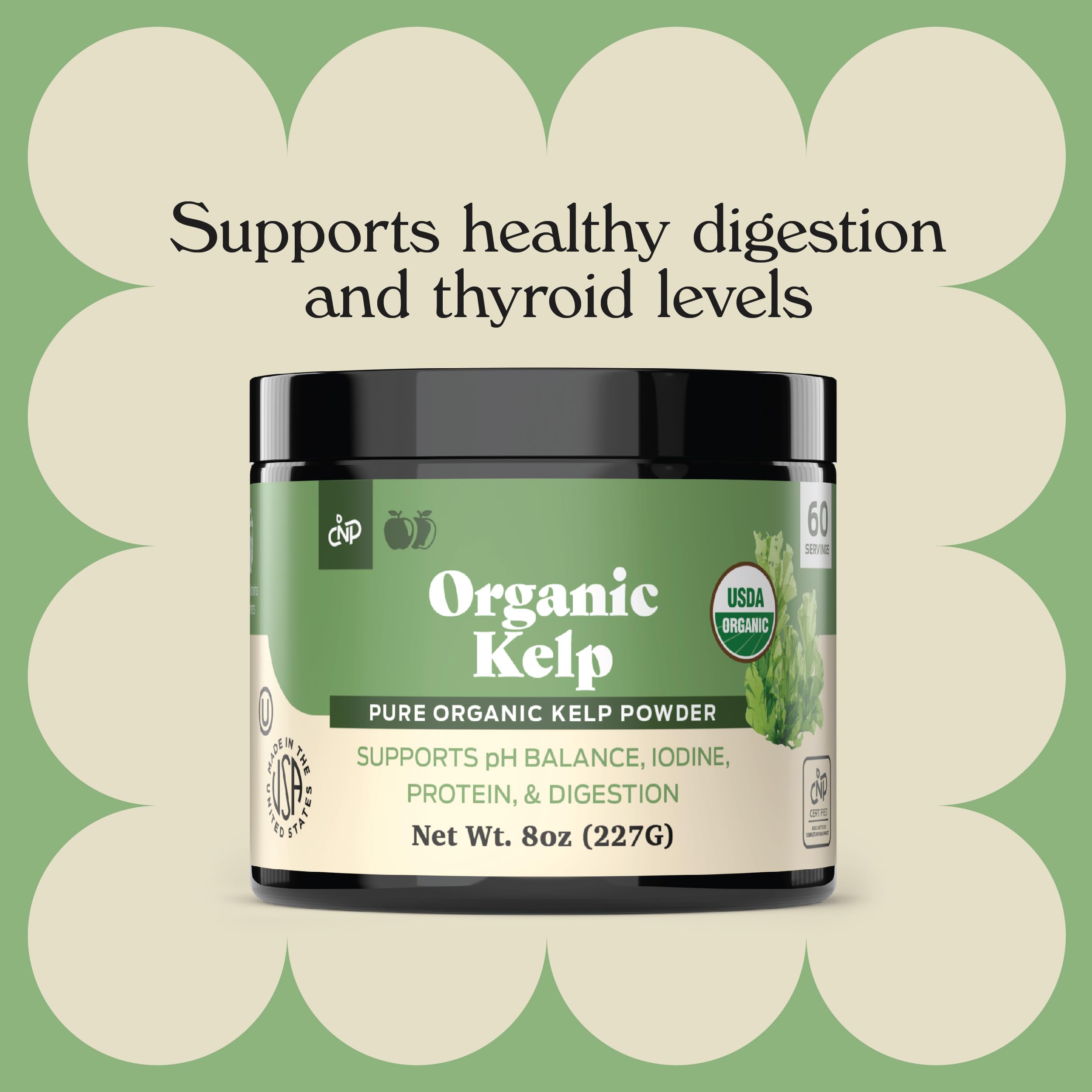 Complete Natural Kelp Powder bottle label showing gluten-free and vegetarian certifications.