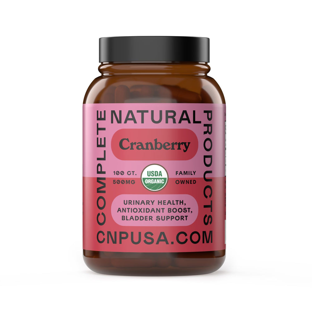 Complete Natural Cranberry Capsules bottle highlighting urinary tract support
