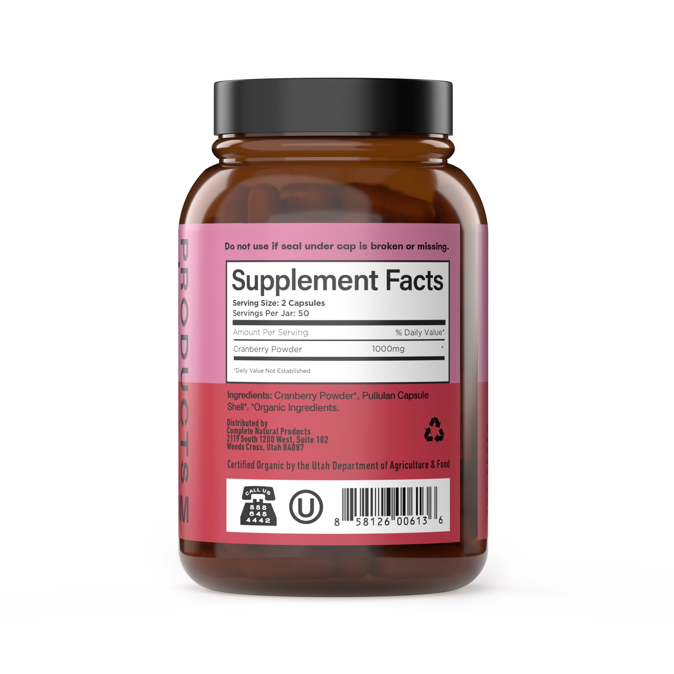 Complete Natural Cranberry Capsules vegan, non-GMO packaging emphasizes clean ingredients