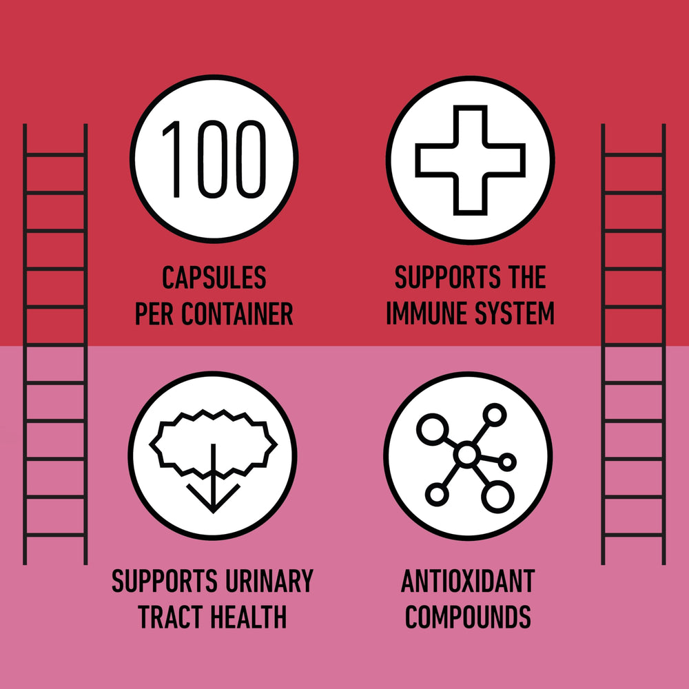 Complete Natural Cranberry Capsules beside fresh cranberries emphasizes antioxidant-rich form