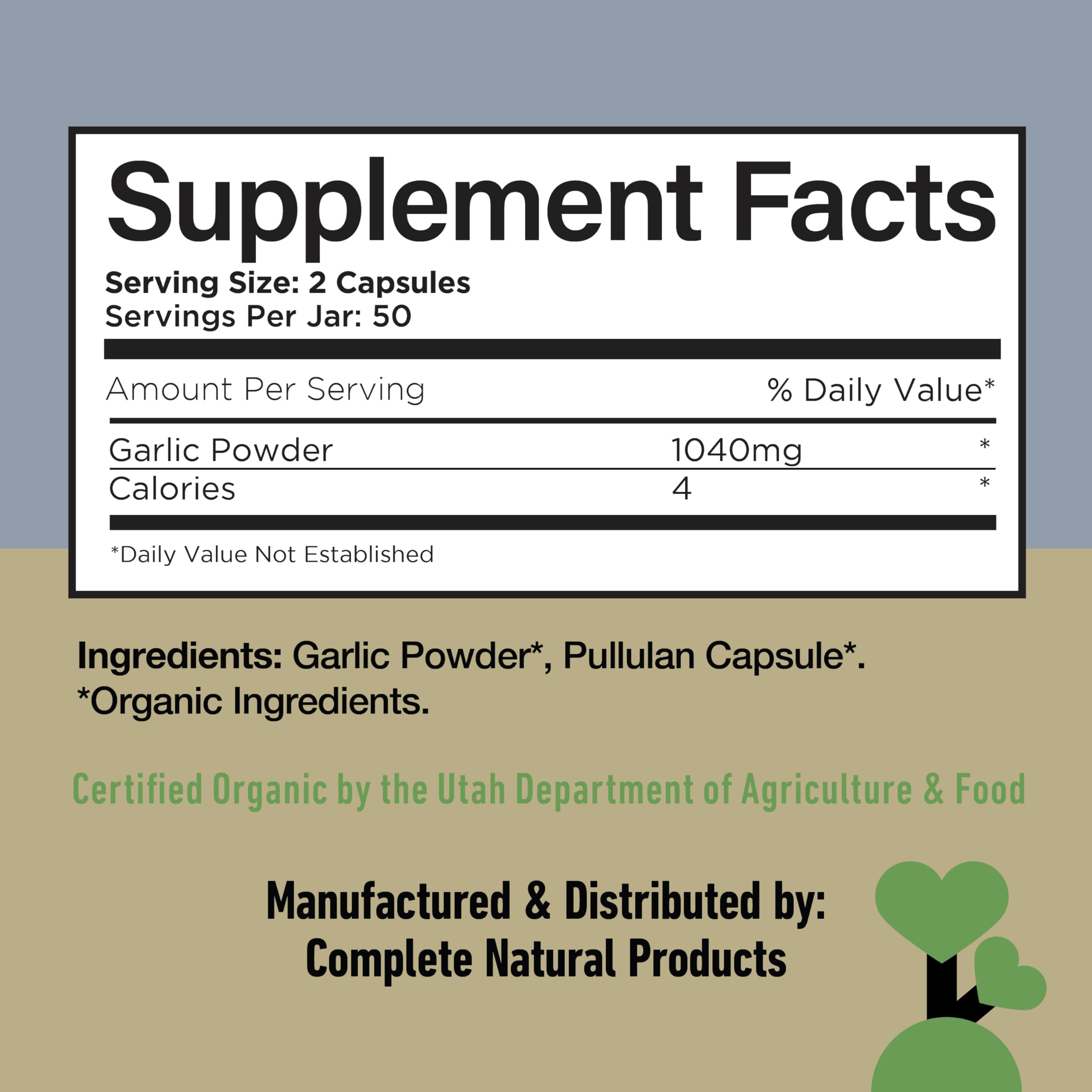 Complete Natural Products Ajo Orgánico: proceso de fabricación que evita rellenos y aditivos.
