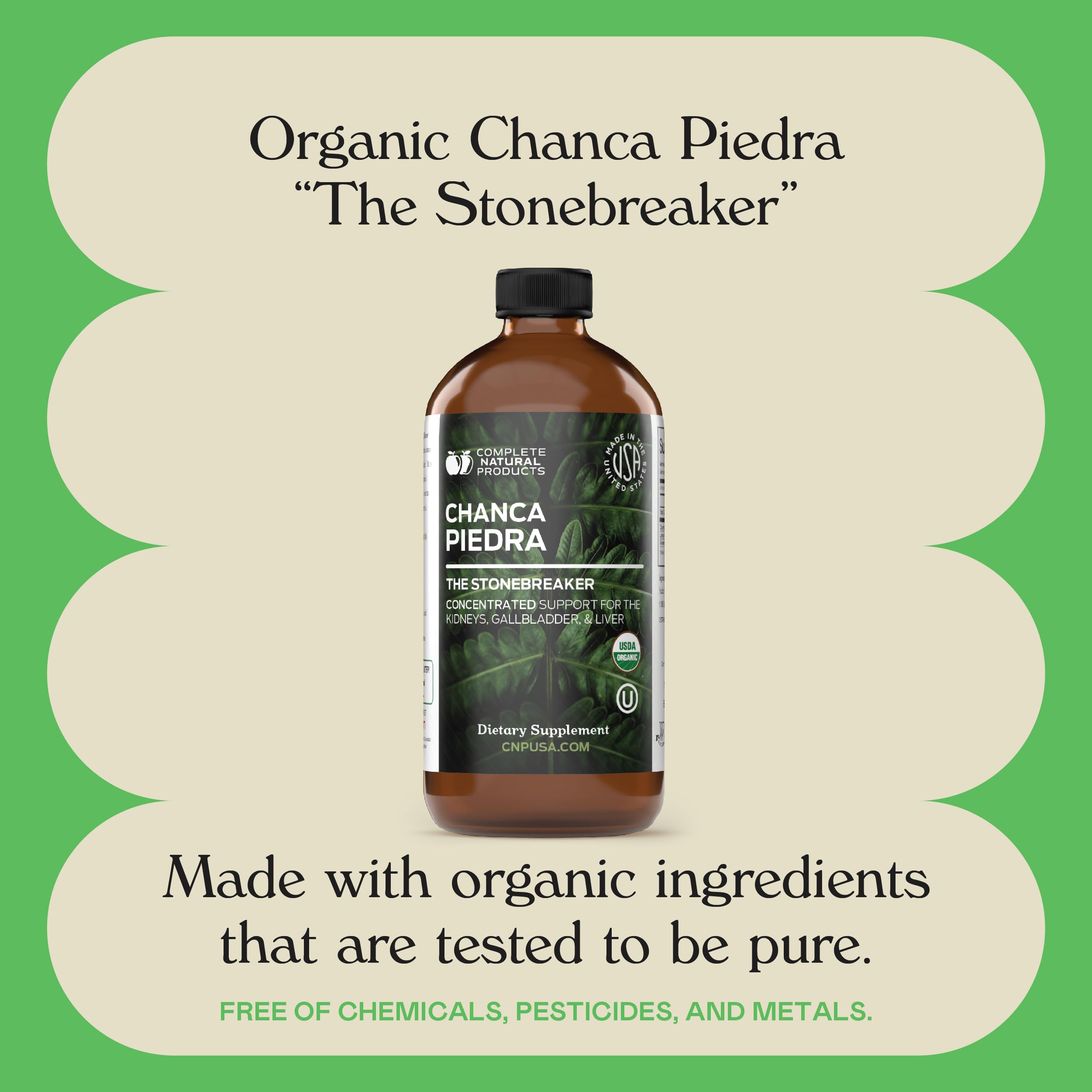 Complete Natural Products Chanca Piedra Concentrate ingredient label view for transparency.