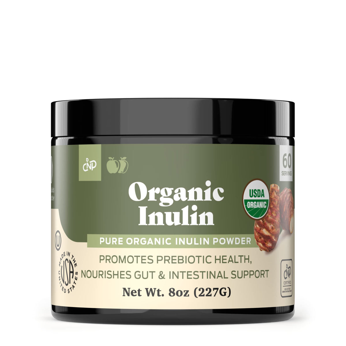 Complete Natural Pure Organic Inulin Powder jar with Jerusalem artichoke fiber for gentle daily digestion
