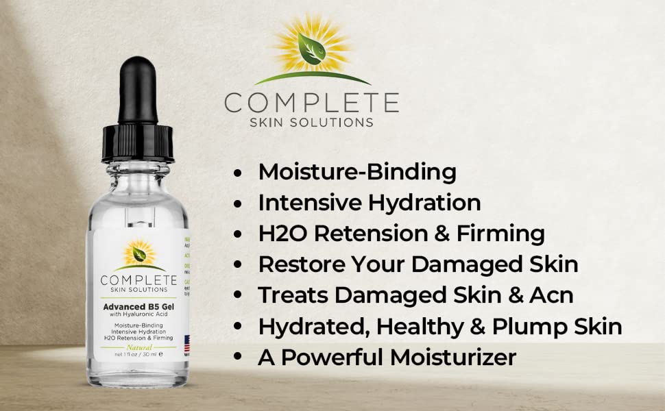 Close-up of gel droplets on skin from Complete Skin Solutions B5 Gel