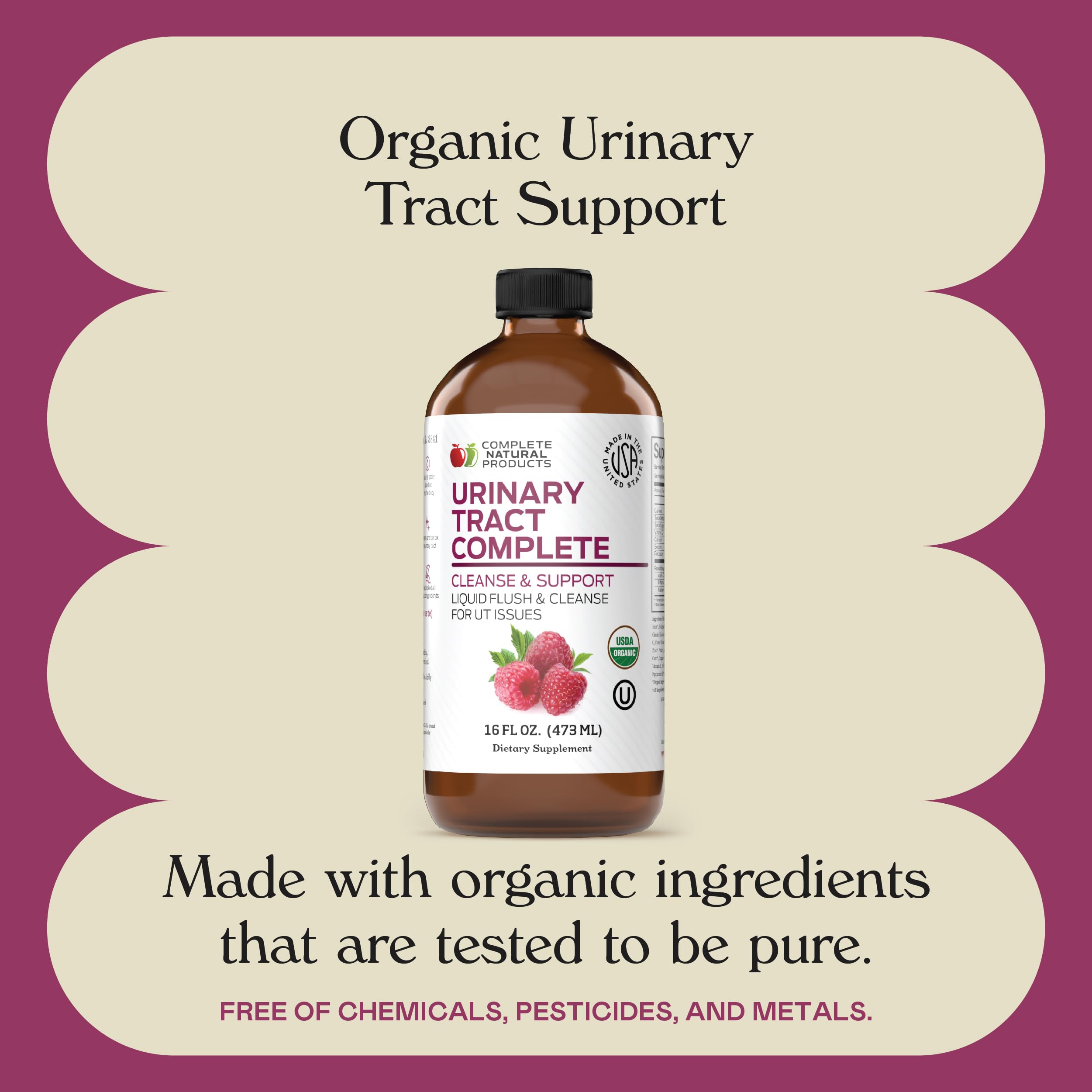 Complete Natural Urinary Tract Complete cranberry visual emphasizes natural extracts for flavor and color