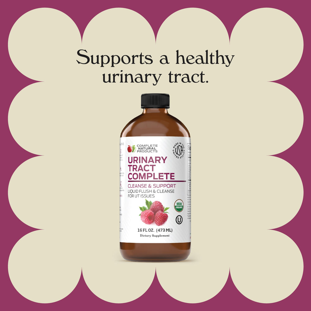 Complete Natural Urinary Tract Complete liquid poured into a glass for quick absorption