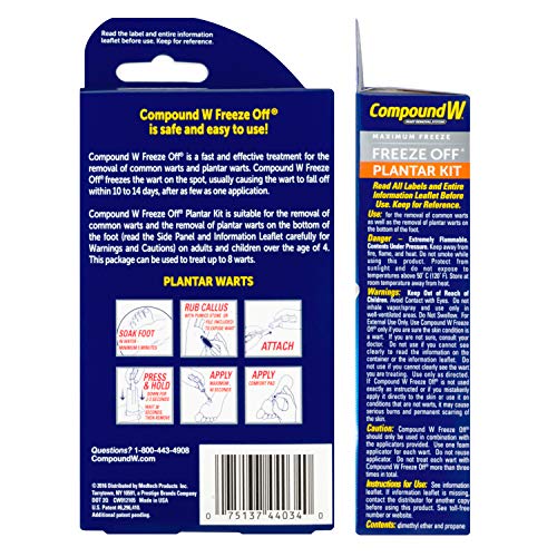 Compound W Freeze Off branding highlights dermatologist-recommended status.